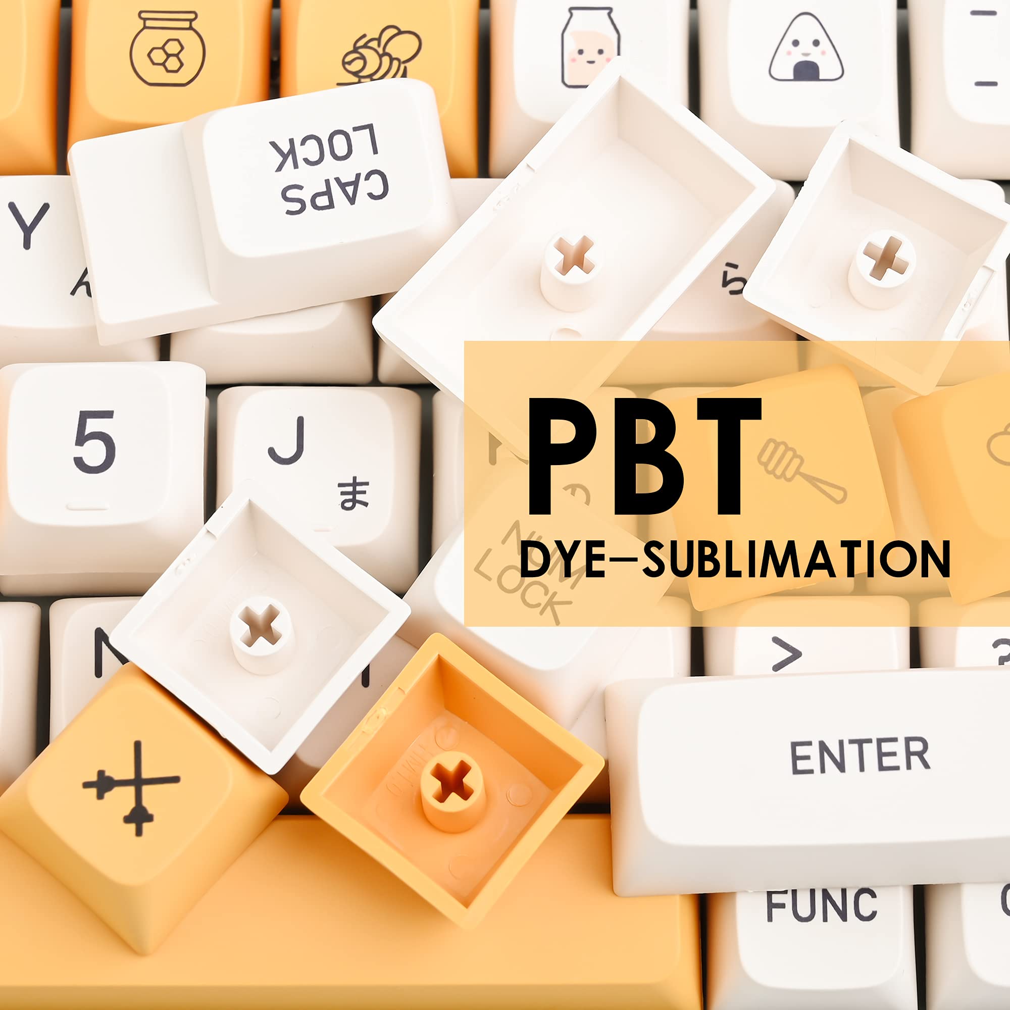 Guffercty Kred Gtsp Xda Honey Milk Keycaps Pbt Japanese Bee Keycap 140 Key Set For Cherry Mx Covers Fullsize 60% 65% 75% Keyboar