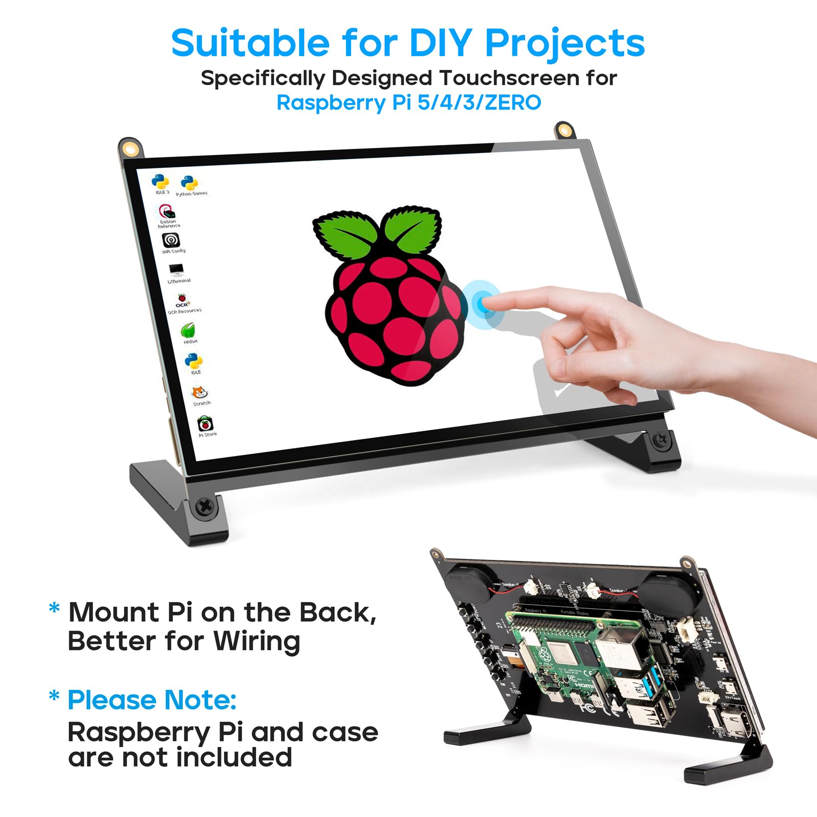 Roadom 7 Raspberry Pi Screen, Ips1024  600,Responsive Smooth Touch,Dual Built In Speakers,Hdmi Input,Compatible With Raspberry P