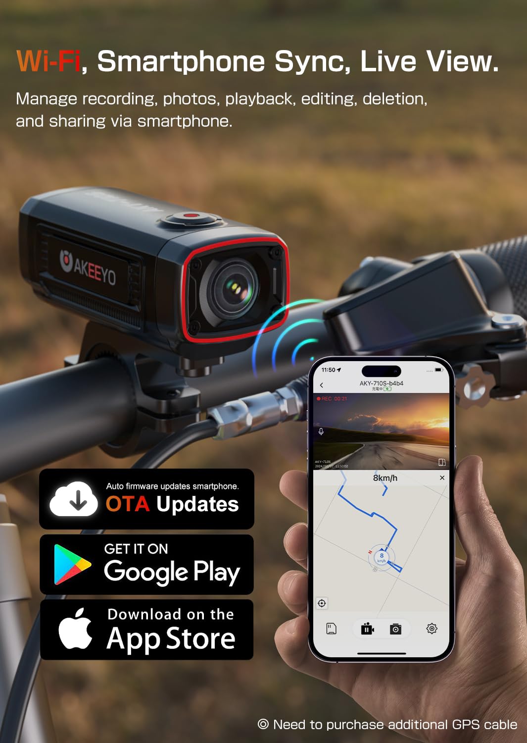 Akeeyo Aky 710S Motorcycle/Bike Camera 4K 28Fps, 2K 55Fps, Wide Angle 142, Ip67, 5Mp, Loop & Emergency Recording, Parking Monito