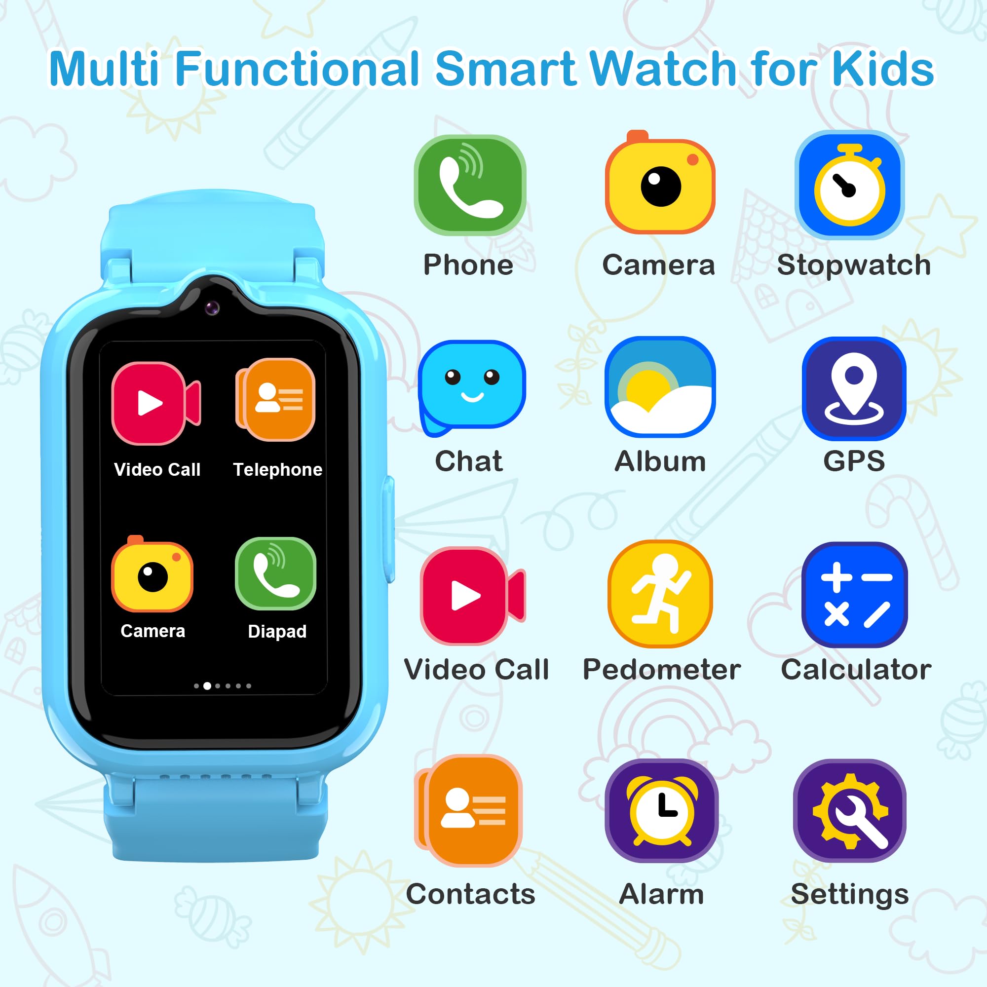 4G Kids Smart Watch With Gps Tracker, Kids Cell Phone Watch With Video & Voice Calling Texting Alarm Sos Calculator Pedometer Ca