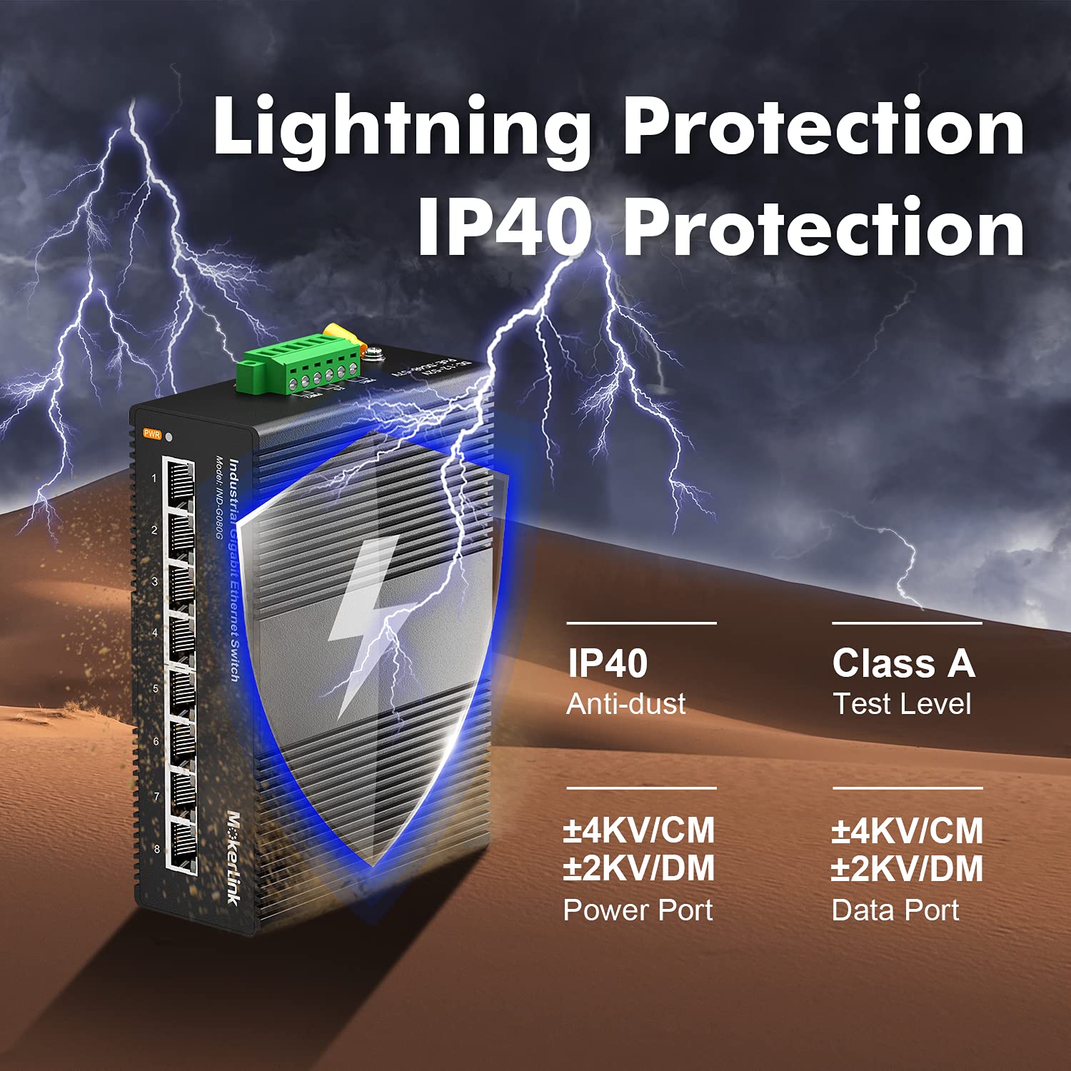 Mokerlink 8 Port Gigabit Industrial Din Rail Ethernet Switch, 16Gbps Switching Capacity, Ip40 Rated Network Switch ( 40 To 185F)
