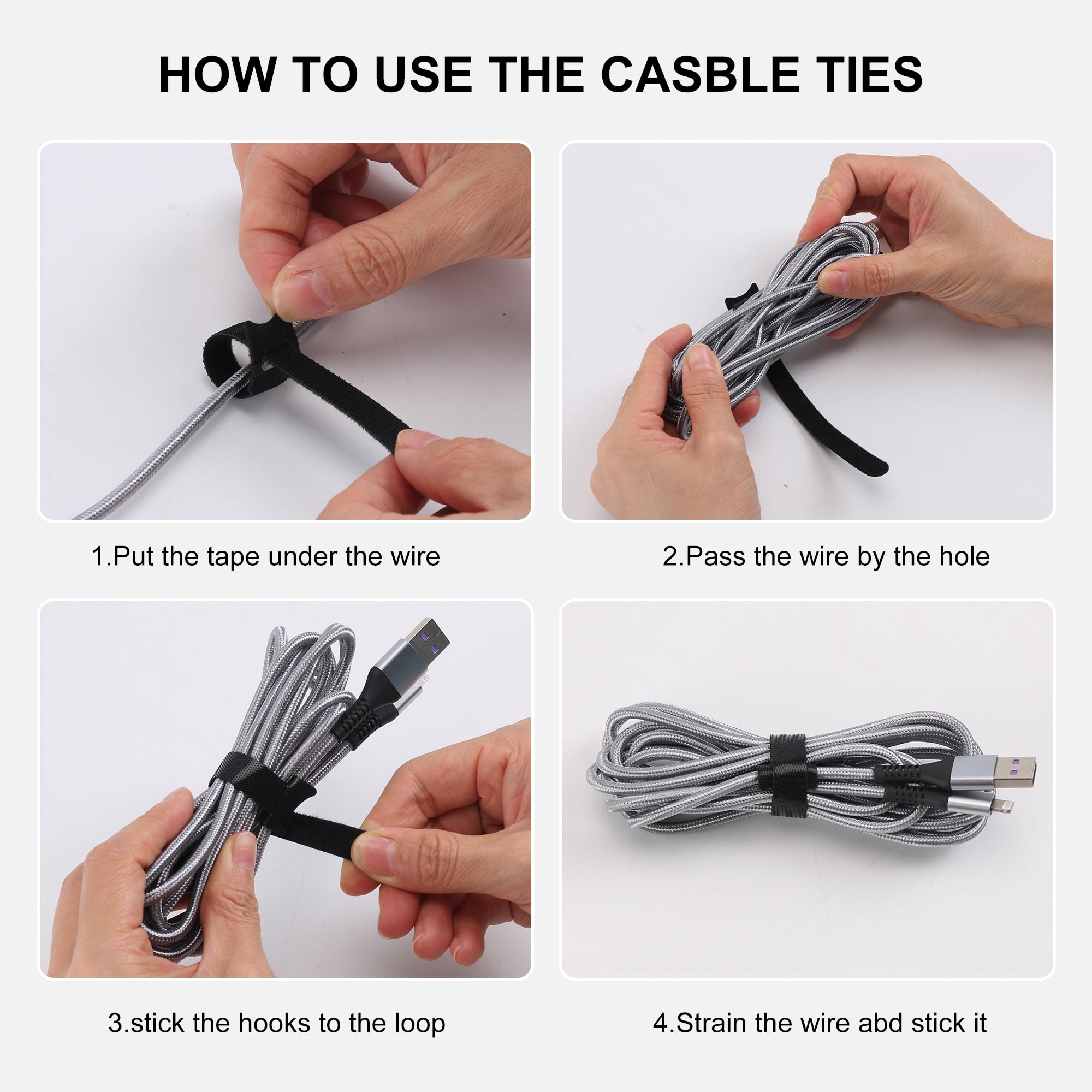 Nettbe 210 Pcs 8 Inches Reusable Cable Ties, Adjustable Cord Straps, Wire Organizer, Cord Wrap And Hook Loop Cable Management