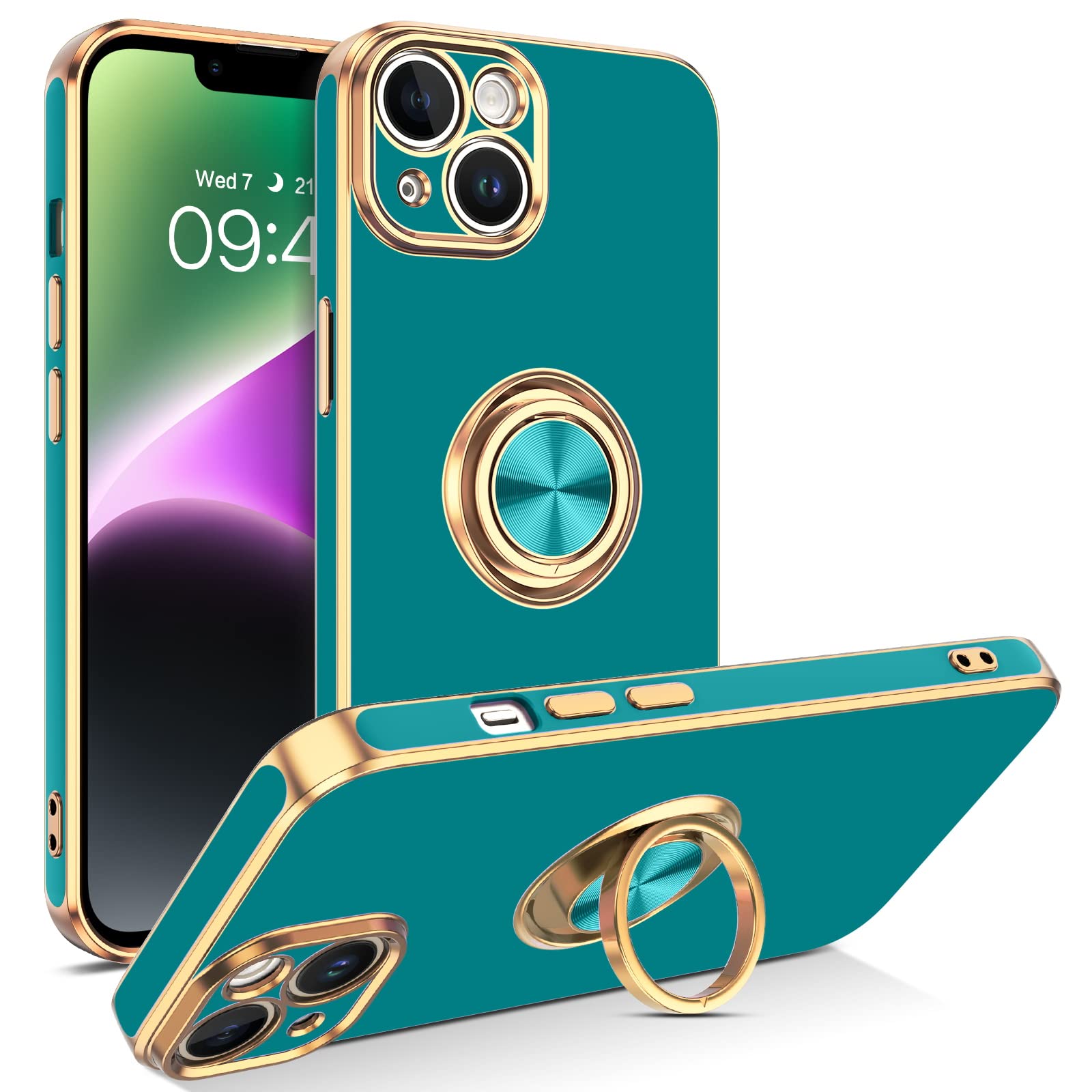 Veningo Iphone 14 Case, Phone Cases For Iphone 14, Slim Fit Soft 360 Ring Holder Kickstand Magnetic Car Mount Supported Easy Cle