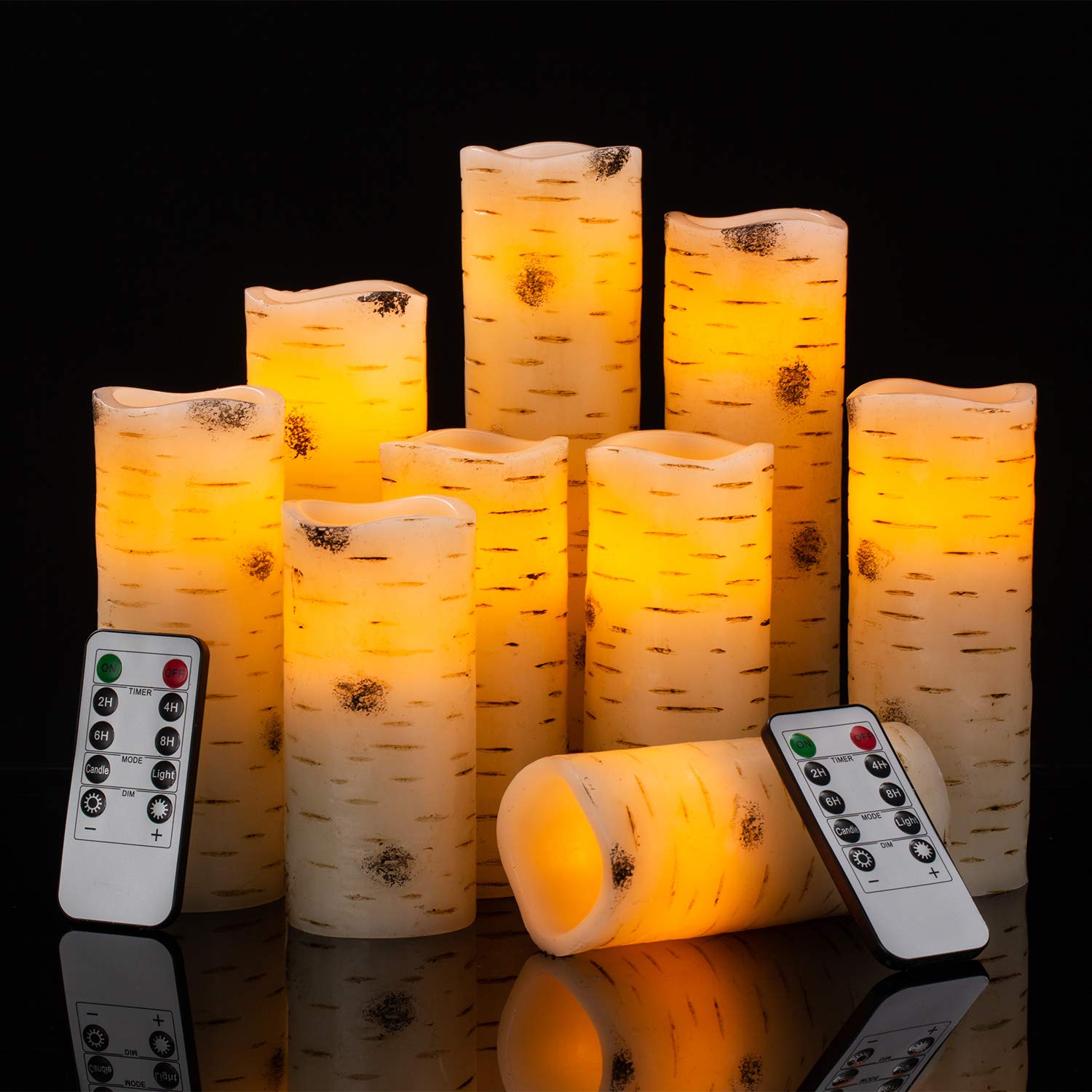 Enpornk Flameless Flickering Candles With Birch Bark Effect Led Candles 4''/5''/6''/7''/8''/9'' Set Of 9 Battery Candles Real Wa