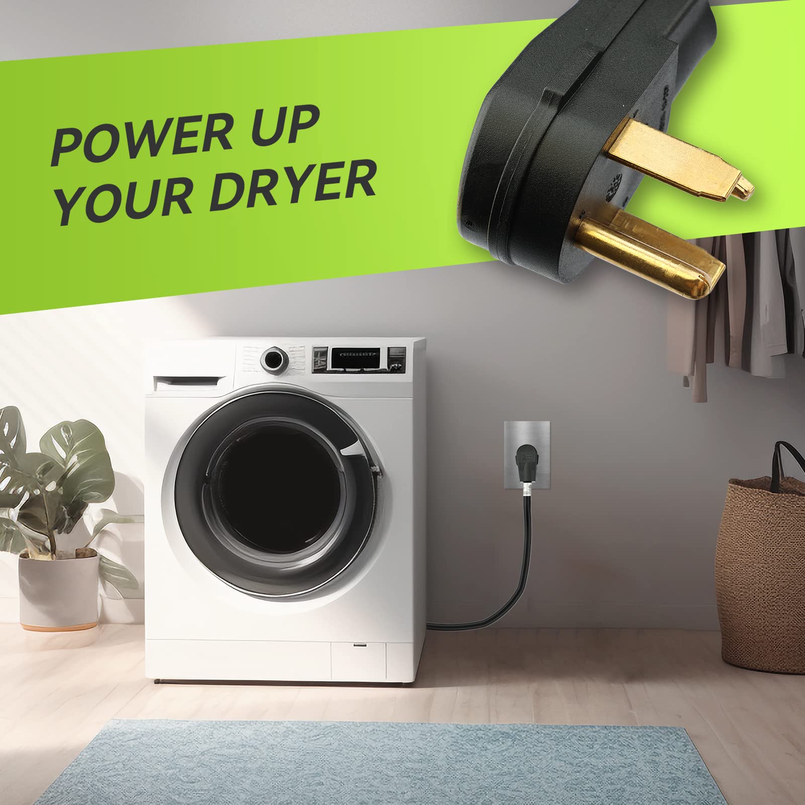 Rvmate 4 Prong Srdt Dryer Cord 5 Feet, 30 Amp Appliance Power Cord (Nema 14 30P To 4 Wire), 4 Wires With O Ring Terminal Connect