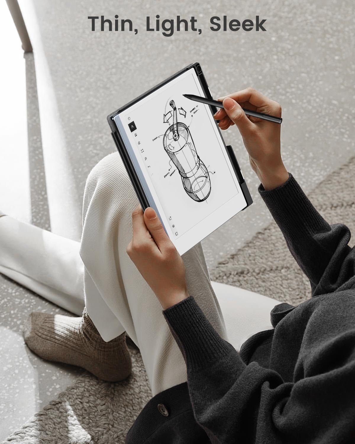 MoKo for Remarkable 2 Case, Lightweight and Hard Back Shell Protective Case with Built in Pen Holder, Smart Tablet Cover Folio for Remarkable 2 Tablet 10.3' 2020 Release, Demin Gray