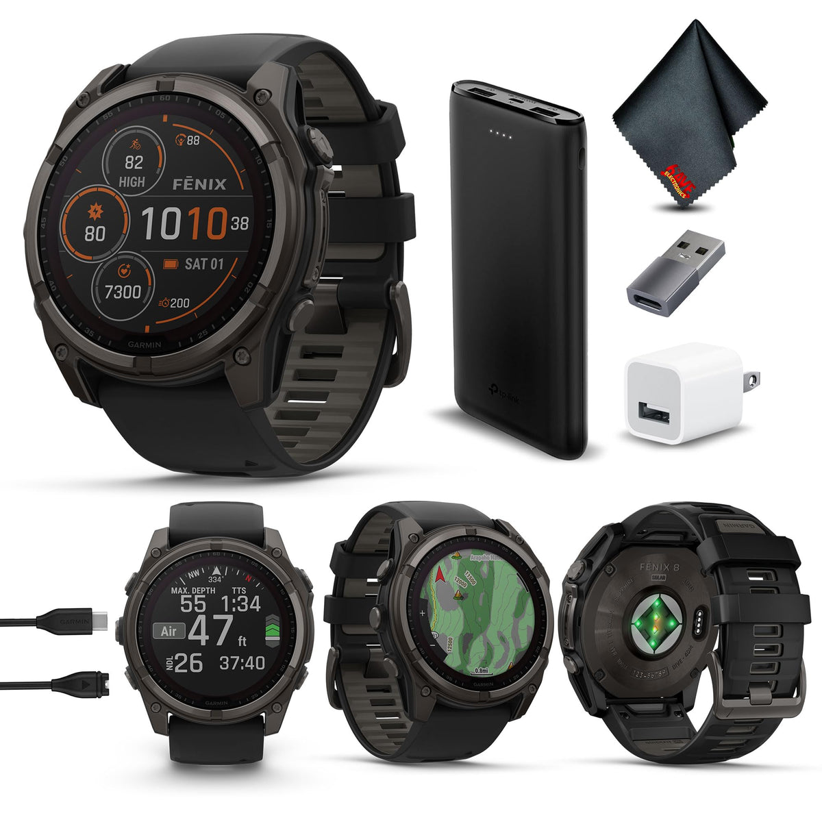 Garmin Fenix 8 51Mm Solar Sapphire Premium Multisport Gps Smartwatch Carbon Gray Dlc Titanium With Gray Silicone Band, Built-In 