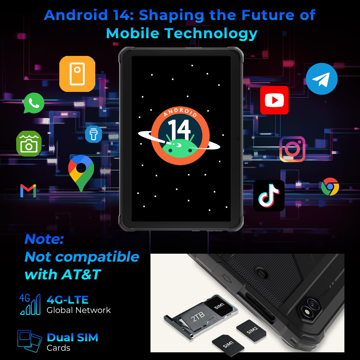 Hotwav R8 Rugged Android 14 Tablet  10.1Inch Hd+ Waterproof Tablet, 10800Mah, 12Gb + 128Gb/Tf 1Tb, 13Mp+5Mp Camera Outdoor Table