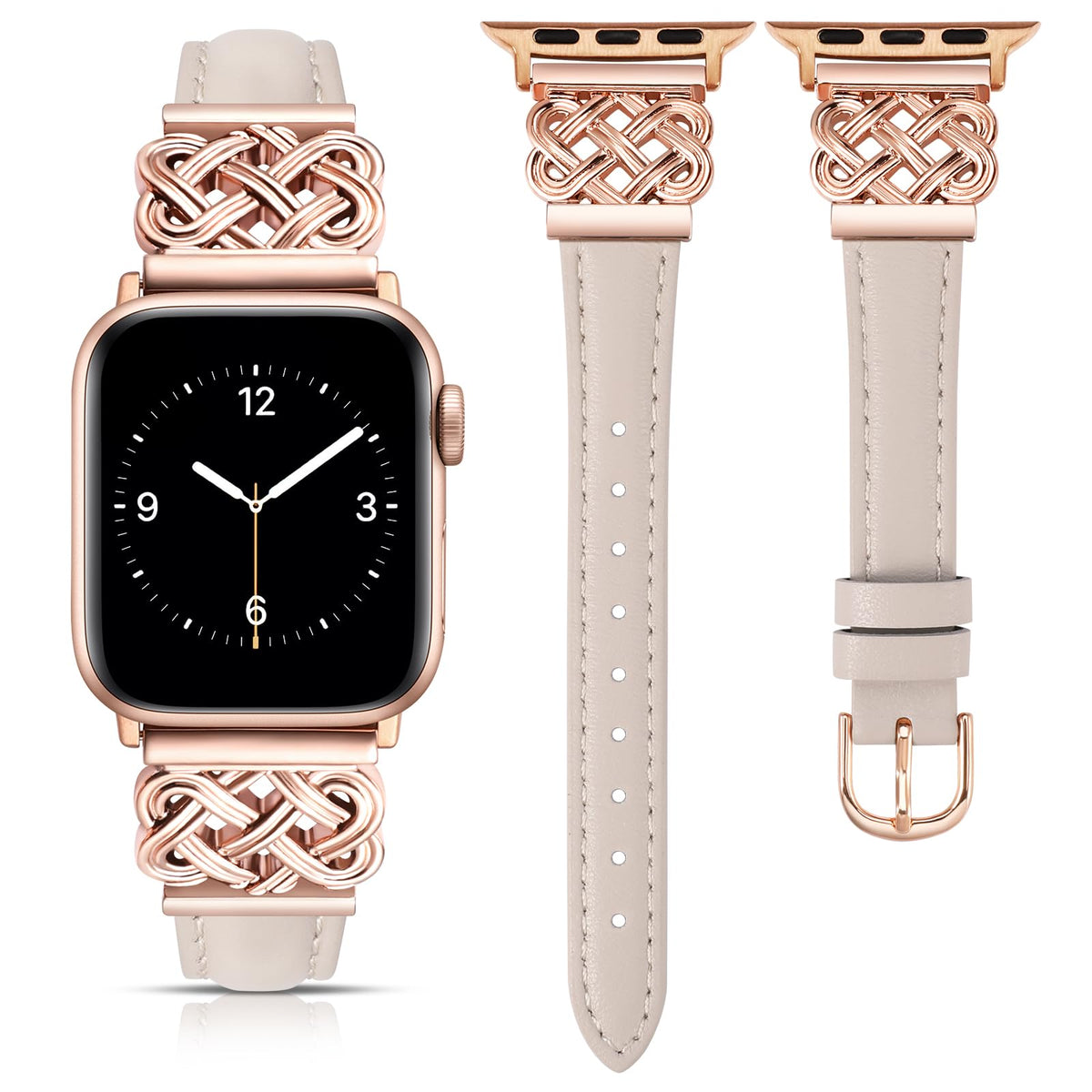 Toyouths Leather Band Compatible With Apple Watch Bands Women 42/44/45/46/49Mm Leather Strap With Designer Dressy Interlock Buck