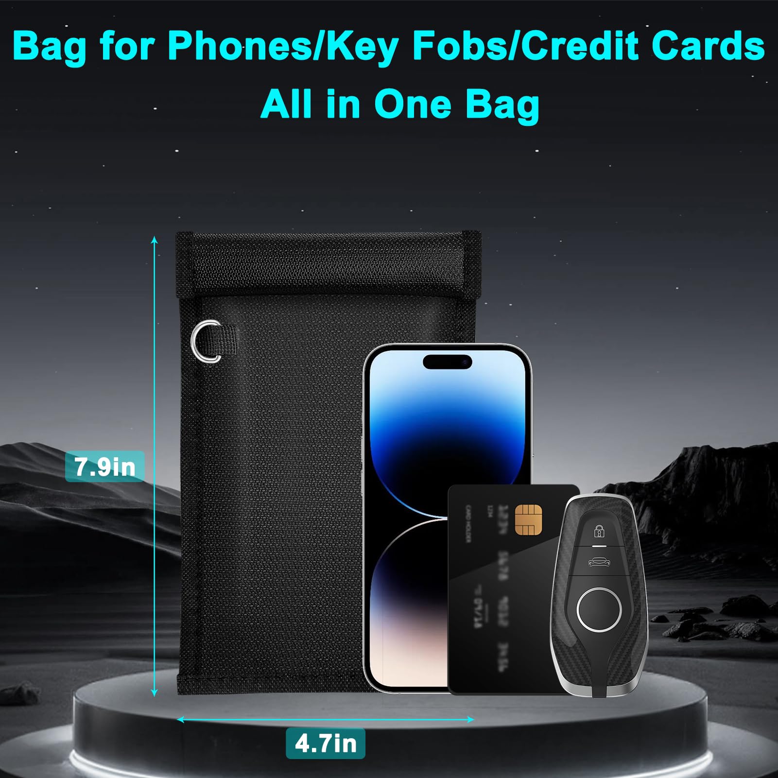 Klawdsky Cell Phone Signal Blocking Bag, Faraday Bag Phone (7.9 X 4.7 Inches), Car Key/Wifi/Rfid/Gps Signal Blocker (1 Pack) Bla