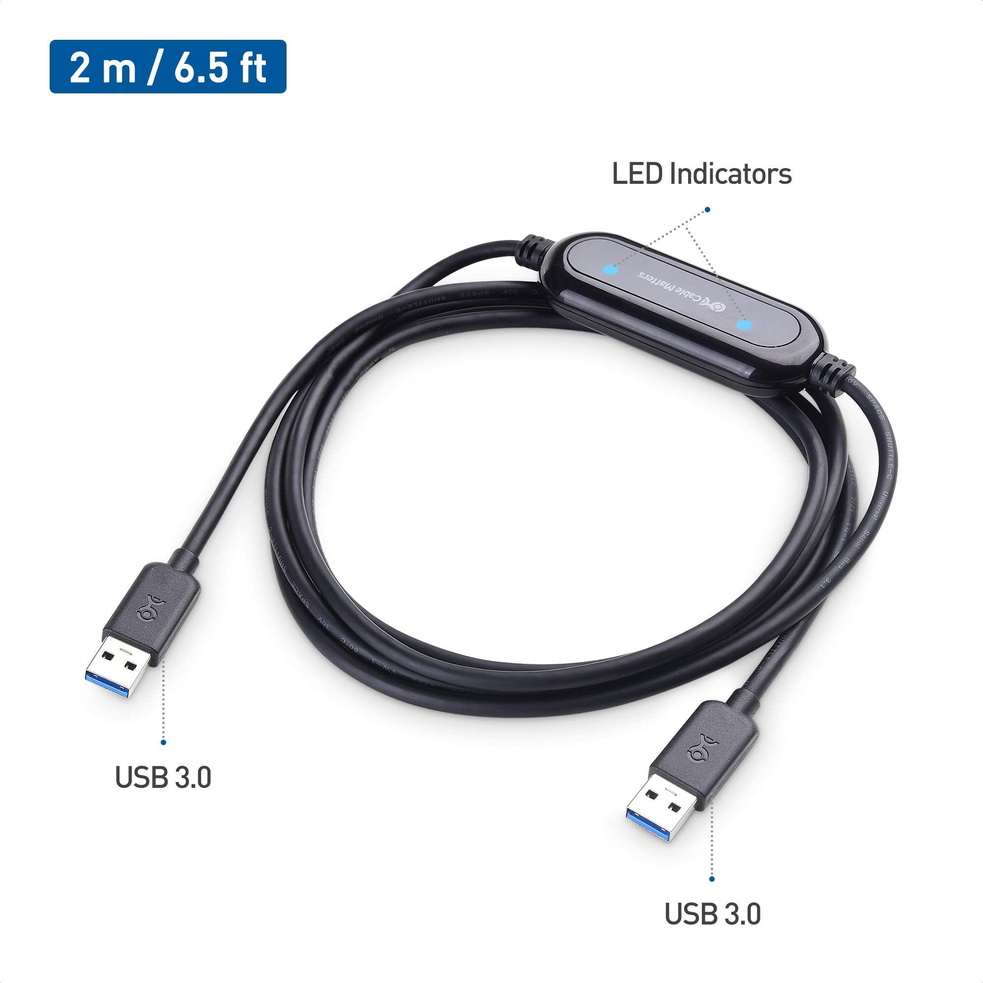 Cable Matters USB 3.0 Data Transfer Cable - 6.6 ft, Blue, Compatible with Windows 11/10/8/7/Vista/XP, Includes Easy Sync Software