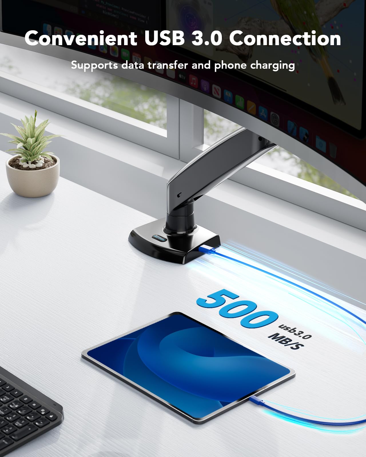 Huanuo Single Monitor Arm For 40 Inch Screens, Ultrawide Computer Monitor Mount Holds 26.48 Lbs, Upgraded Adjustable Monitor Stand With Usb, C Clamp & Grommet Base, Vesa 75X75 Or 100X100Mm