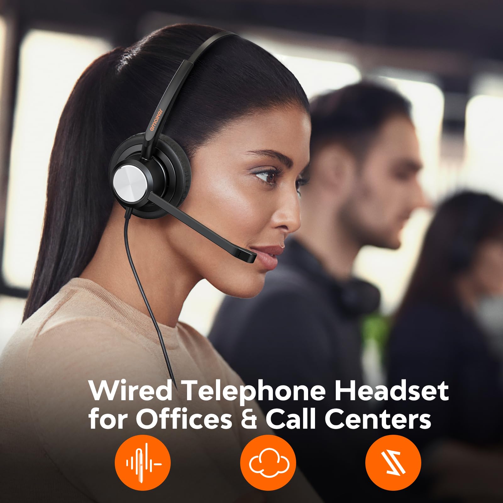 Wired Call Center Desk Phone Headset With Noise Cancelling Microphone & U10P Qd Cable, Office Rj9/Rj11 Telephone Headset Works F