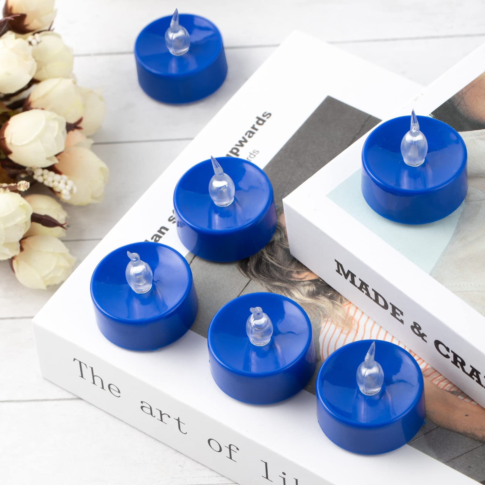 Windshell 24 Pcs Blue Flickering Flame Tea Lights (Blue Led Light Source), Battery Operated Led Tealight Candles, Blue Flameless