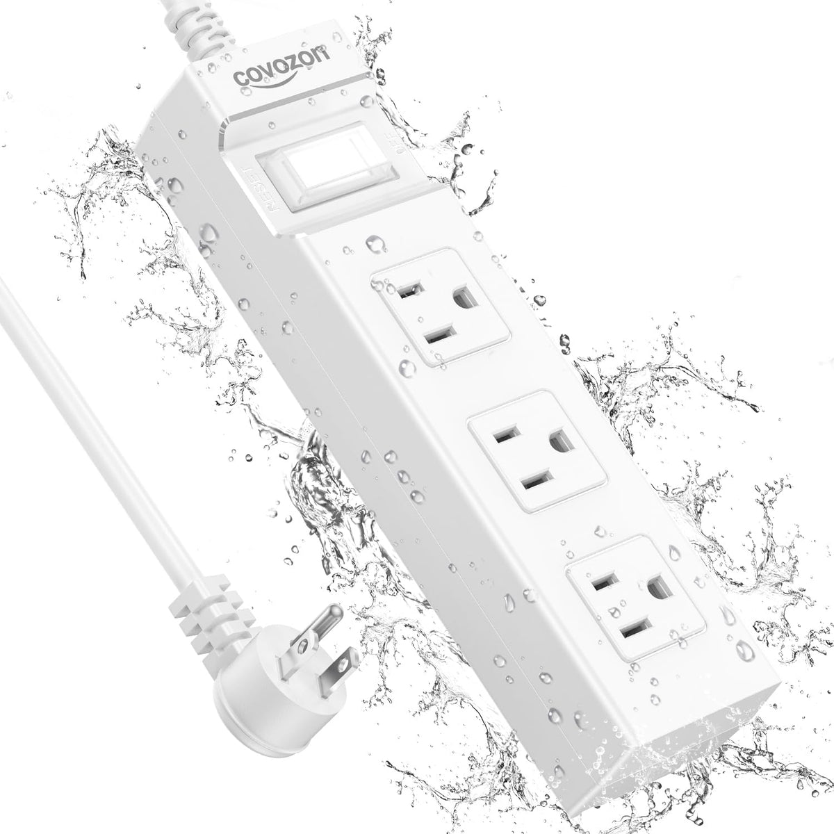 Covozon Ipx6 Outdoor Power Strip Weatherproof, Waterproof Surge Protector With 3 Wide Outlet, Flat Outlet Extension Cord, Fcc Ul