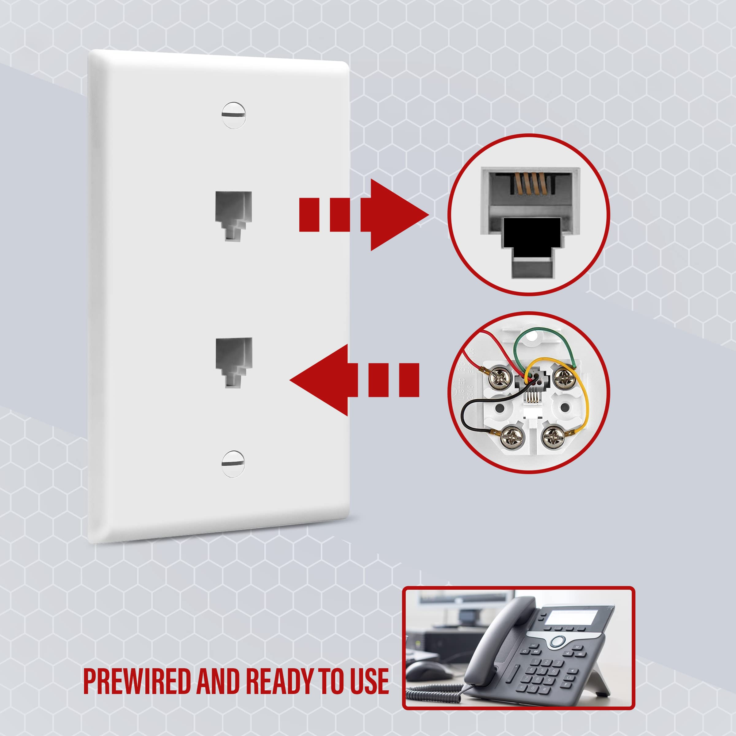 Enerlites 6651 W Duplex Phone Jack Wall Plate 1 Gang 2 Modular With 6 Position 4 Conductor Rj11, White