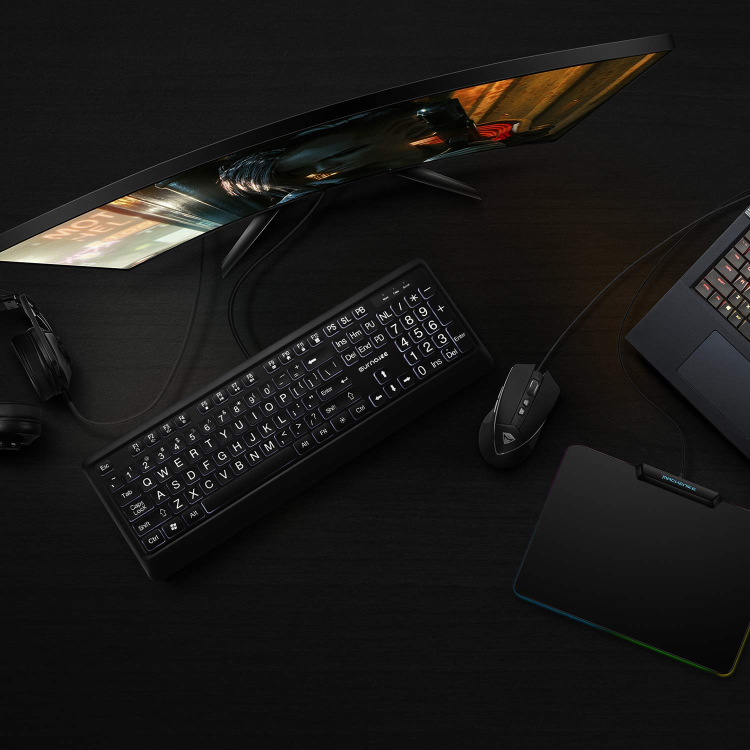 Surnqiee Large Letter Print Keyboard, 104 Keys Standard Full Size Usb Wired White Led Backlit Computer Keyboard (Kb612)