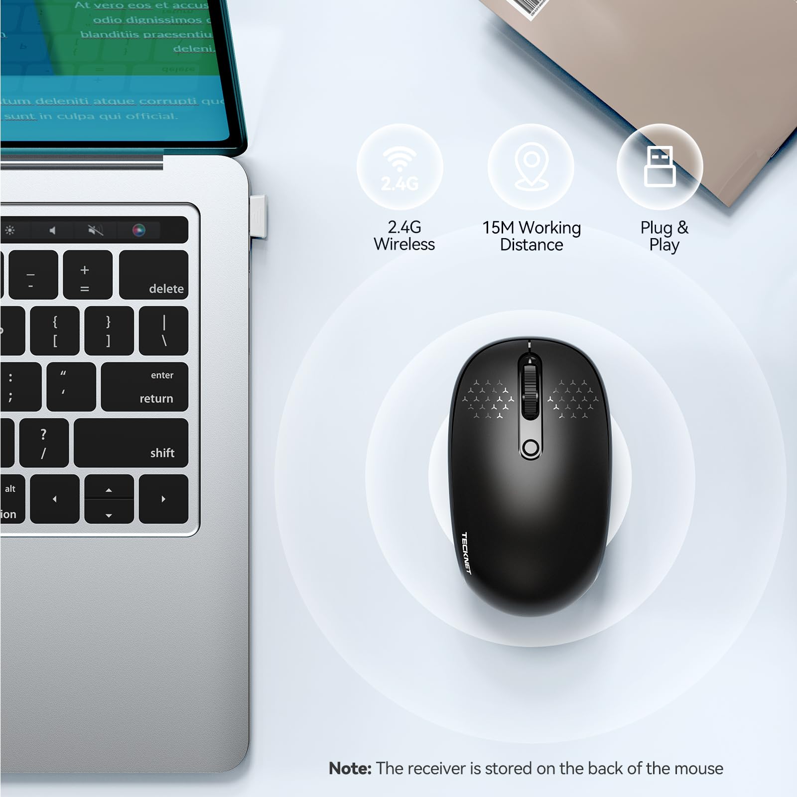 Tecknet Wireless Mouse, 2.4G Quiet Computer Mouse With Usb Receiver, 4 Buttons Portable Cordless Mice For Chromebook, Laptop, Pc, Mac, 800/1200/1600 Dpi   Black