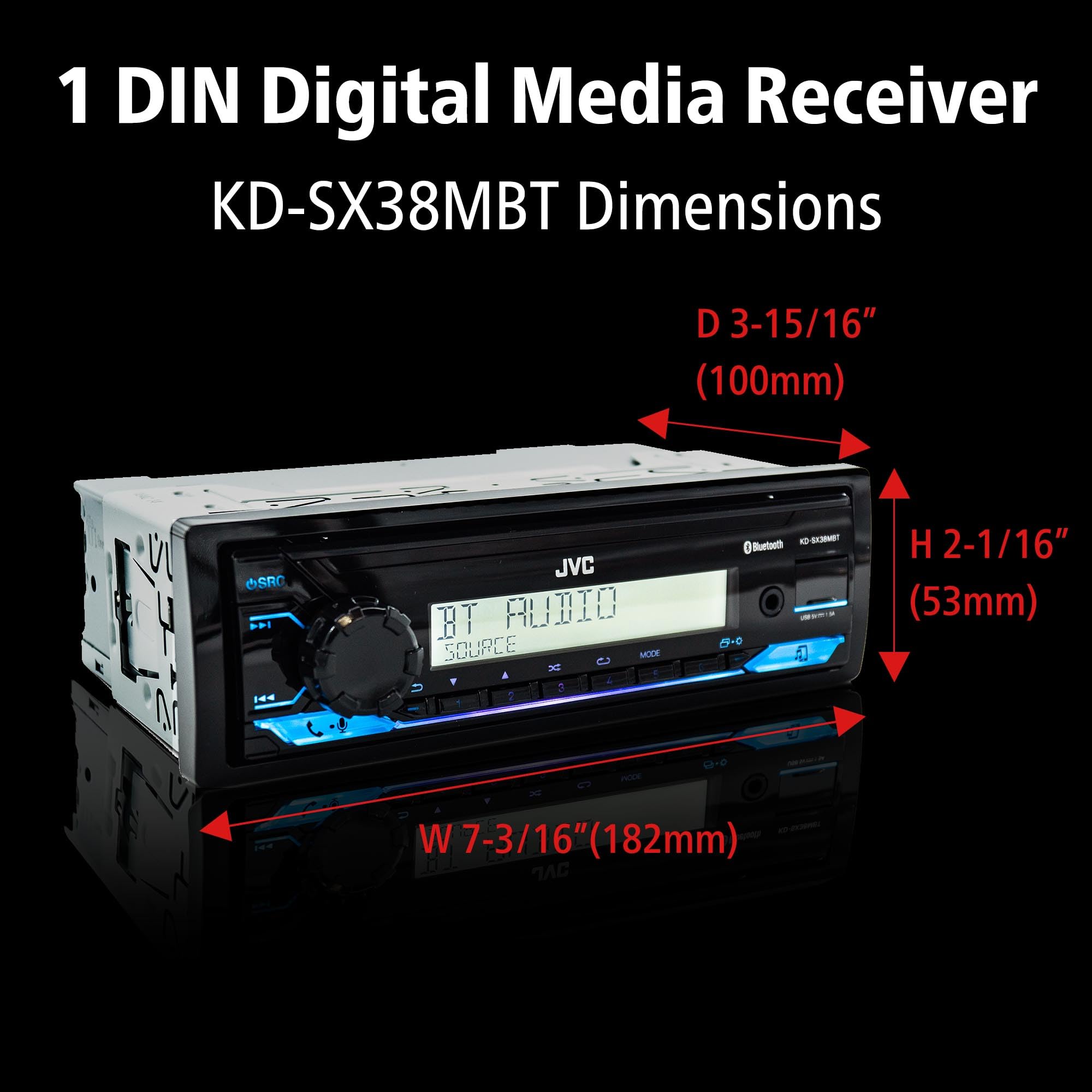 Jvc Kd Sx38Mbt Car Stereo With Bluetooth, 4 Ch Marine Radio Receiver, Am/Fm Single Din Radio, Aux In, Usb, Streaming, Rgb Illumi