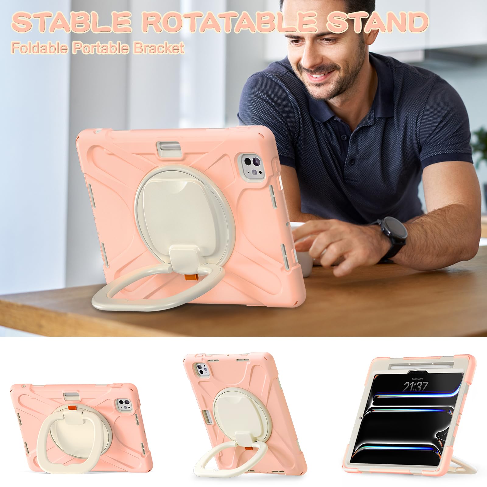 Tsqqst Case For Ipad Pro 11 Inch (M4) Case 2024 5Th Generation, Shockproof Protective Case With Pencil Holder Screen Protector,