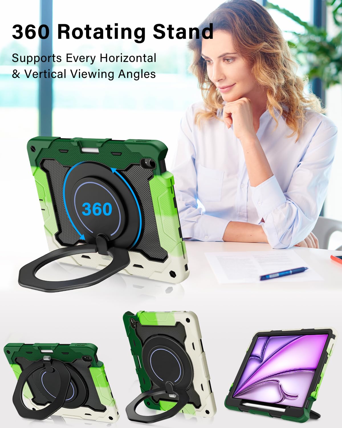 Roiskin For Ipad Air 13 Inch Case M2 2024 With Hd Screen Protector & Shoulder Strap & Pen Holder [ 15Ft Drop Protection] Heavy D