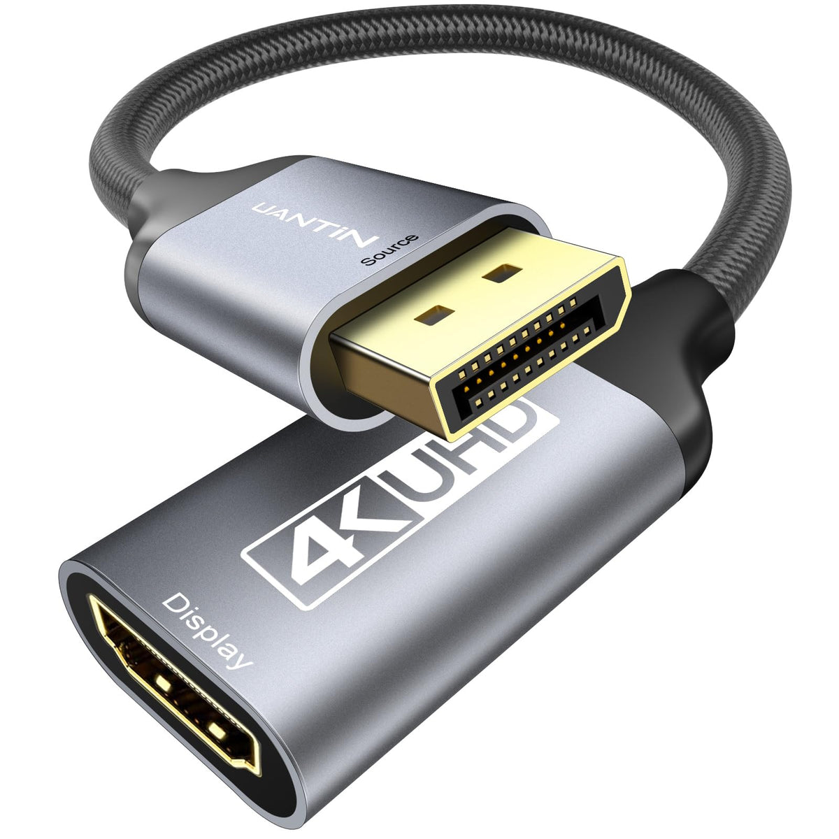 Uantin Display Port To Hdmi 4K Adapter | Braided Dp Displayport Male To Hdmi Female Uni Directional Converter For Pc Dell Hp Amd