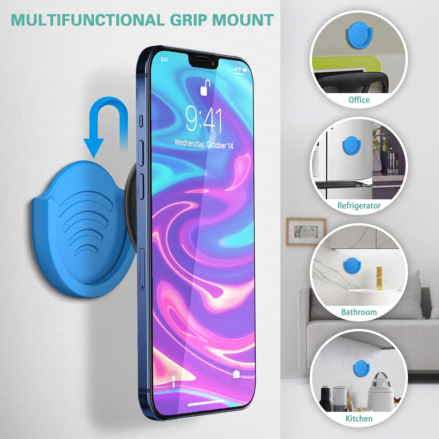 Pop-Tech Phone Grip For Socket Holder, 2 Pack Silicone Car Phone Mount Adhesive For Collapsible Grip & Stand With 3M Adhesive Re