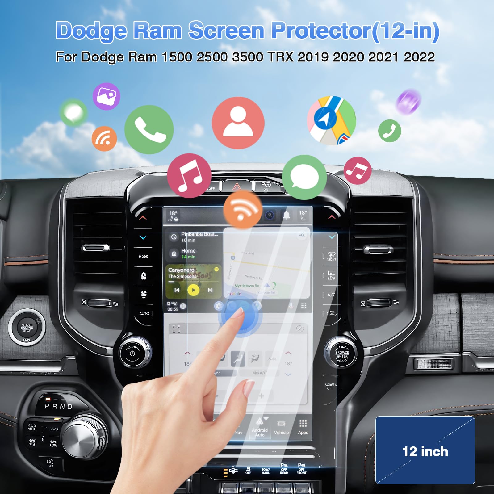 Sunsdrew 2Pcs Ram Screen Protector For 2019 2024 Dodge Ram 1500 2500 3500 Accessories Trx Rebel Laramie Limited Uconnect,12 Inch Touchscreen Protector 9H Tempered Glass Anti Glare Hd Clear
