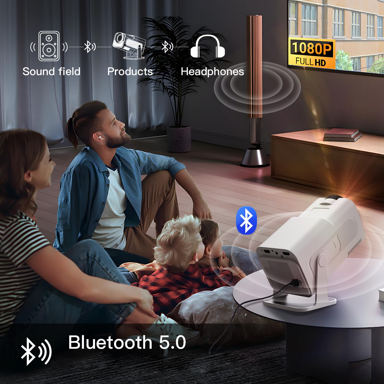 Outdoor Portable Projector Native 1080P 4K Support, Mini Projector With Wifi And Bluetooth, Hy320 Movie Proyector With Android 1