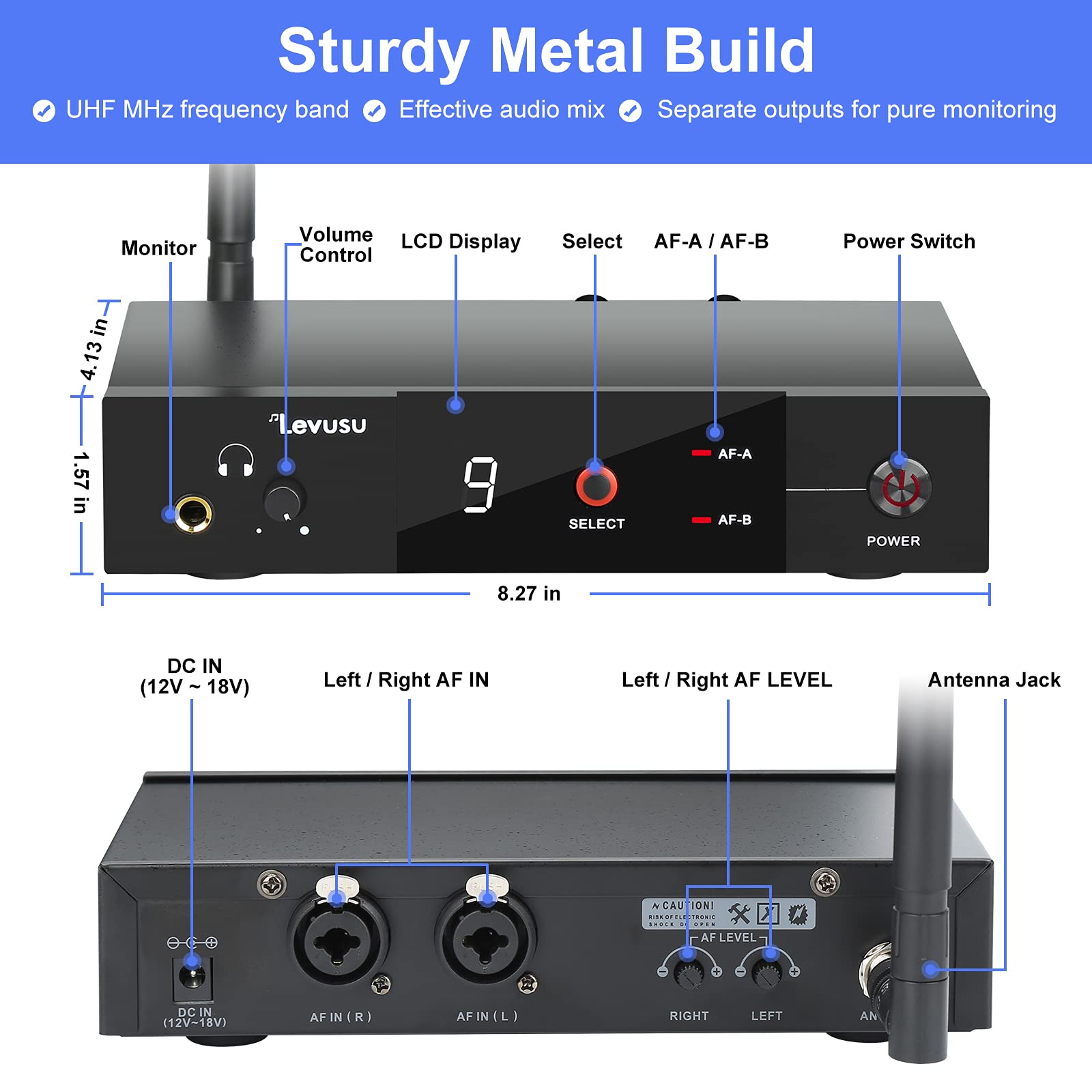 Levusu Uhf Wireless In-Ear Monitor System With Earphone,180Ft, Rack Mount, Professional Iem Stereo System Transmitter And Beltpa