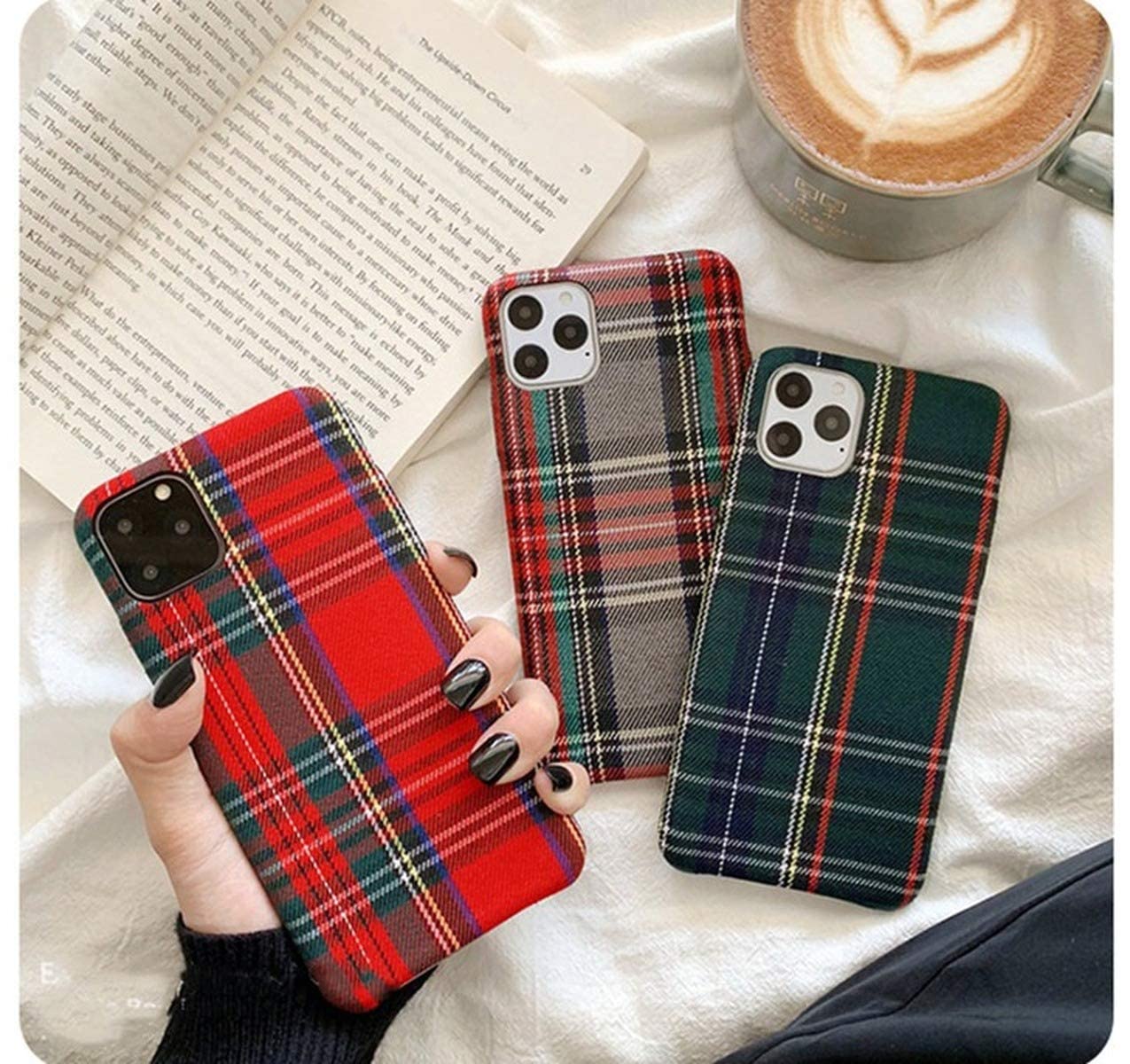 Mixneer Warm Flannel Plaid Cloth Phone Case Simple Plush Fabric Phone Case Compatible With Iphone 14 Pro Max 13 Pro Max Mini Cov