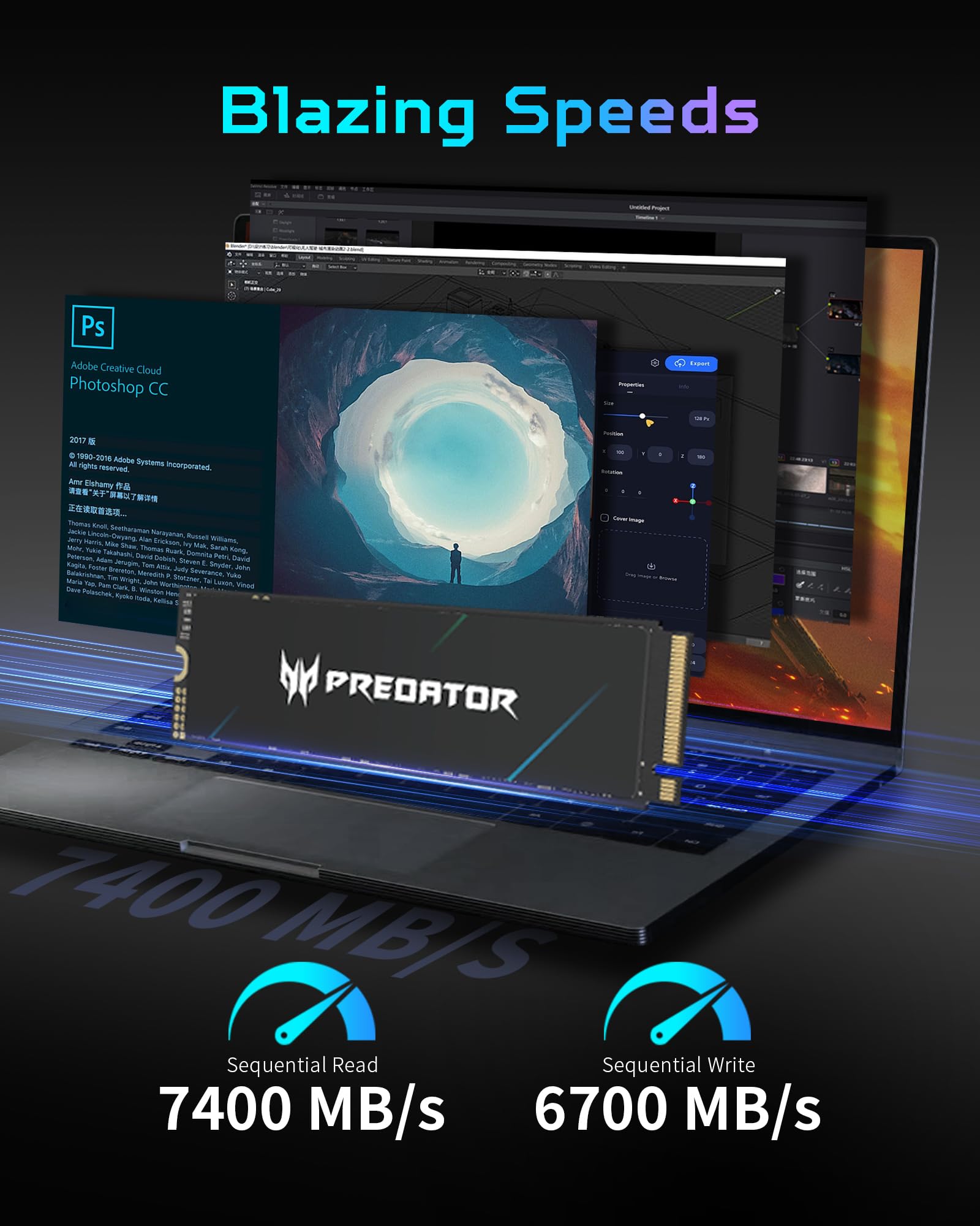 Acer Predator Gm7000 2Tb M.2 Ssd 2280 Nvme Gen4 Internal Gaming Ssd, Compatible With Ps5 Up To 7400Mb/S - Bl.9Bwwr.106