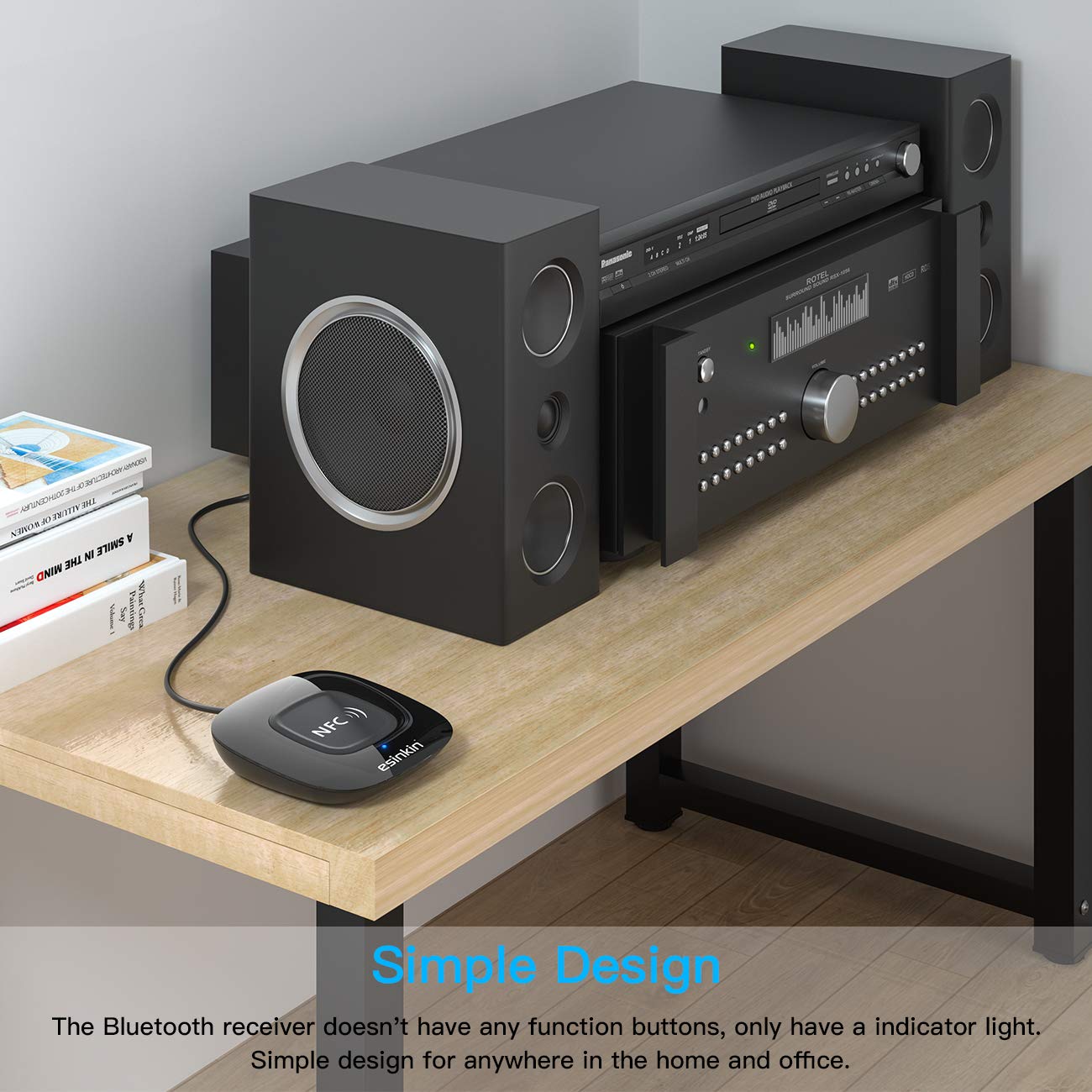 Esinkin Bluetooth Receiver Wireless, Nfc Enabled Audio Adapter 4.0 For Hd Home Stereo Music Streaming Sound System For 3.5Mm (Au