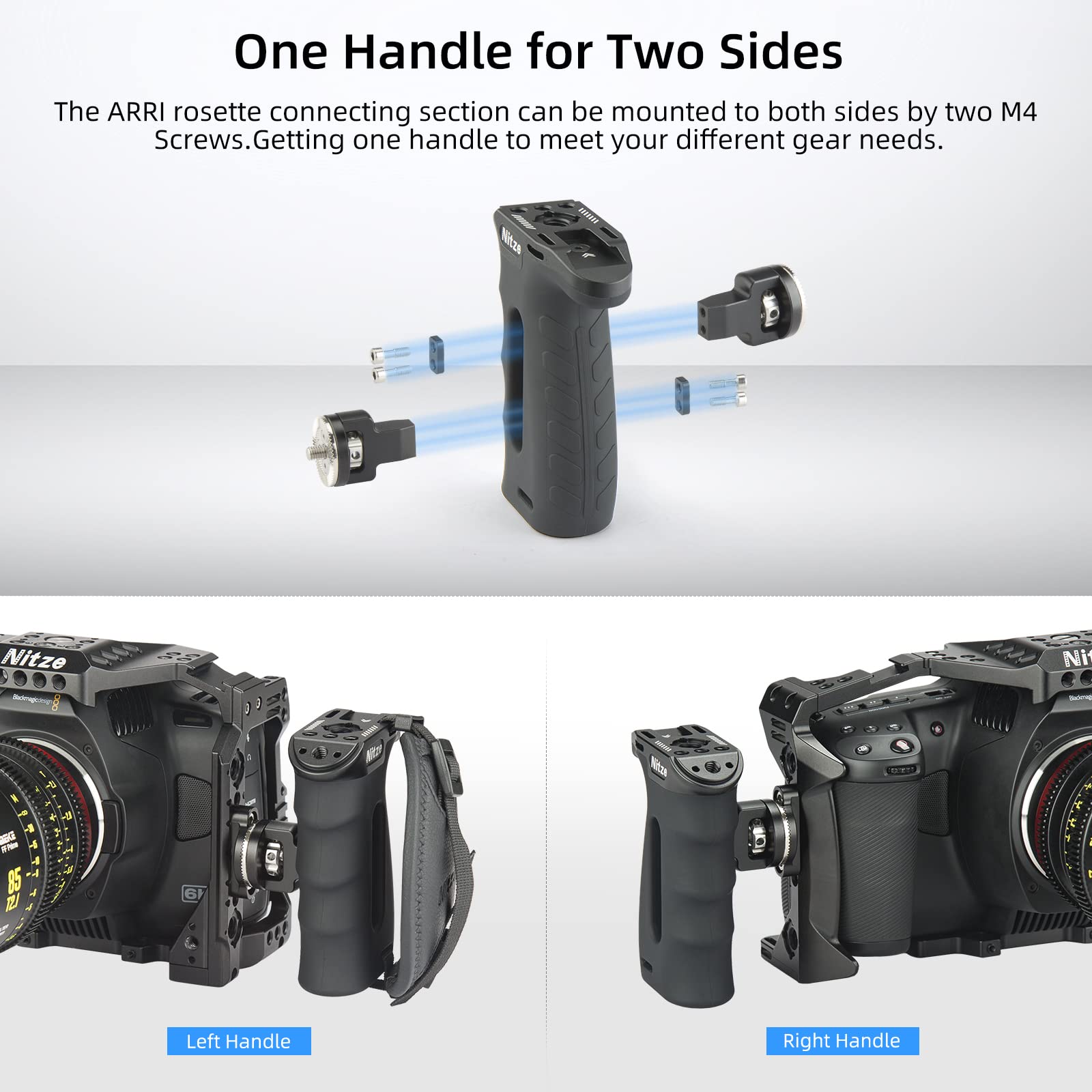 Nitze Ergonomic Rosette Side Handle With Rosette For Arri, Up/Down And Left/Right Adjustable, Rubberized Aluminum Camera Side Handle For Camera/Monitor Cages   Pa29A