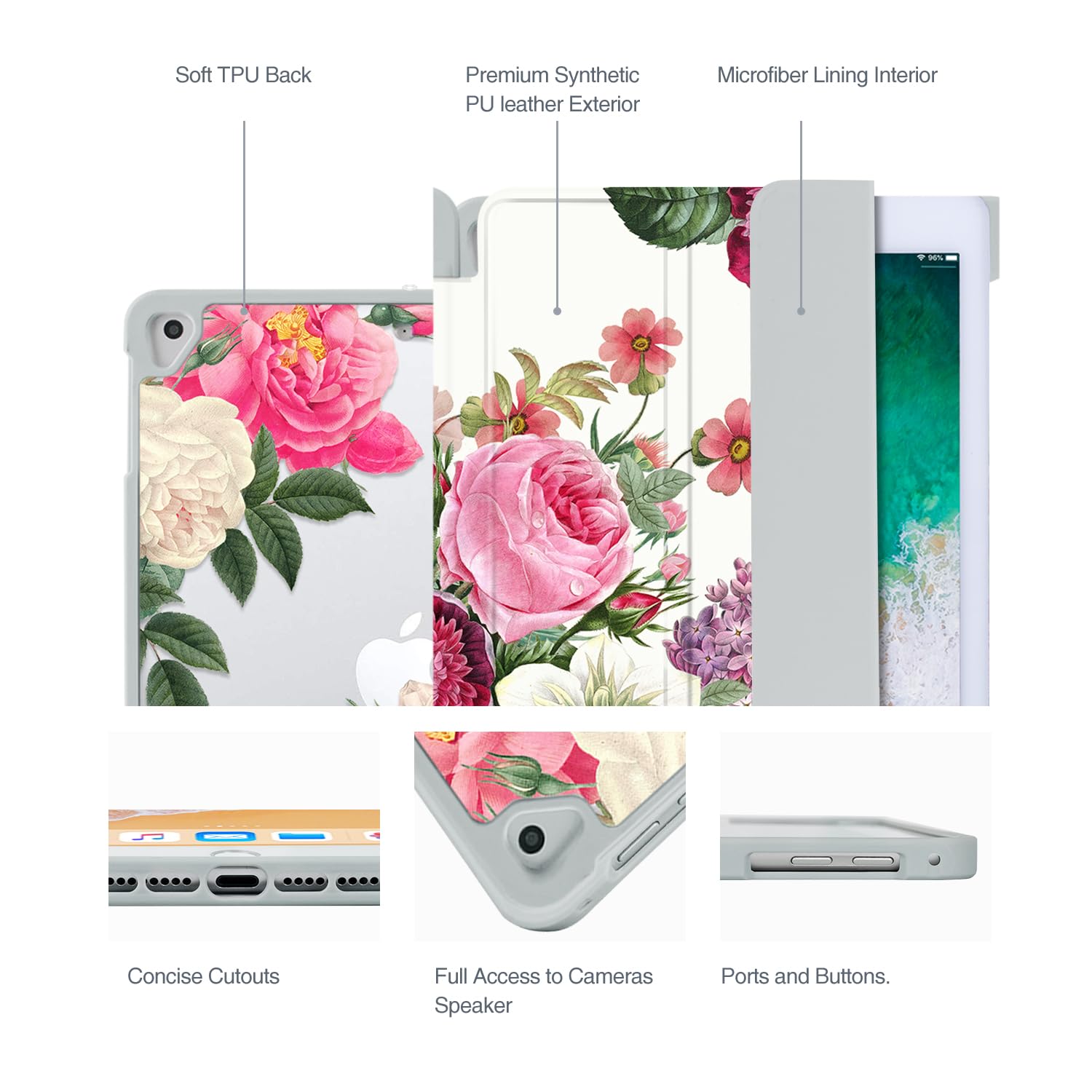 Ipad 5Th/6Th Generation Case, Ipad Air 2 Case, Ipad Air Case, Ipad 9.7 Flower Case For Kids/Girls, Tri Fold Protective Cover, Mu