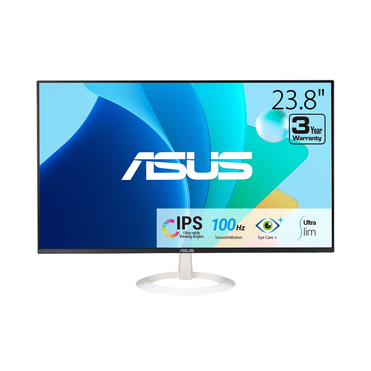 Asus 24    (23.8 Inch Viewable) Eye Care Monitor (Vz24Ehf W)   Ips, Full Hd (1920 X 1080), Frameless, 100Hz, Adaptive Sync, 1Ms,