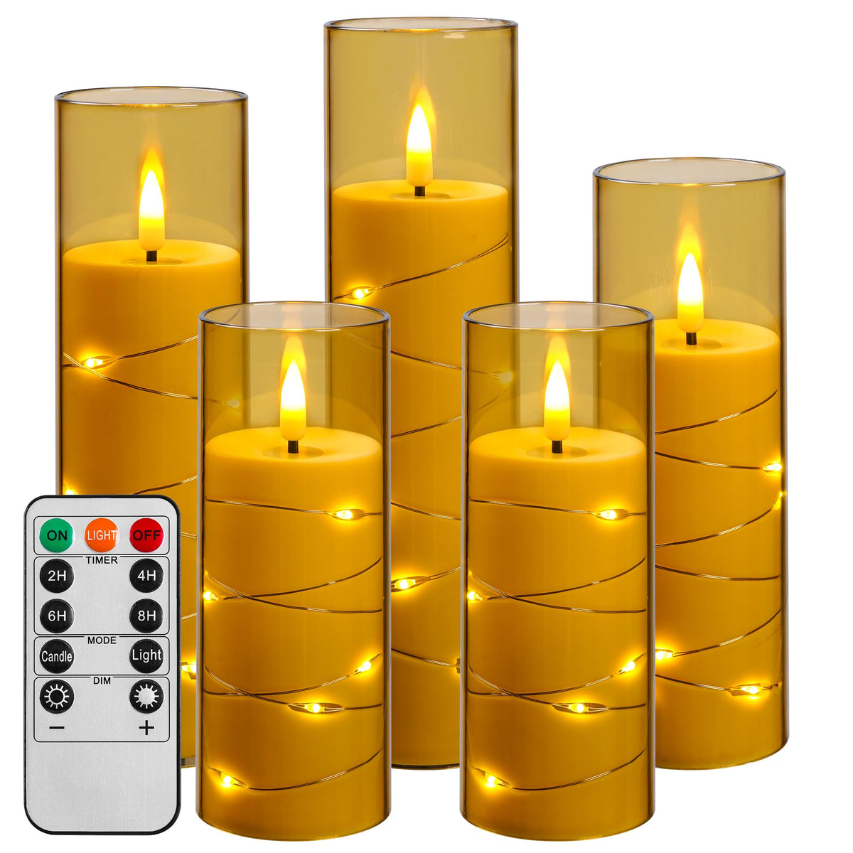 Da By Flickering Flameless Candle With Embedded Star String ,Acrylic Led Pillar Candles With 11-Key Remote Control And Timer,Bat