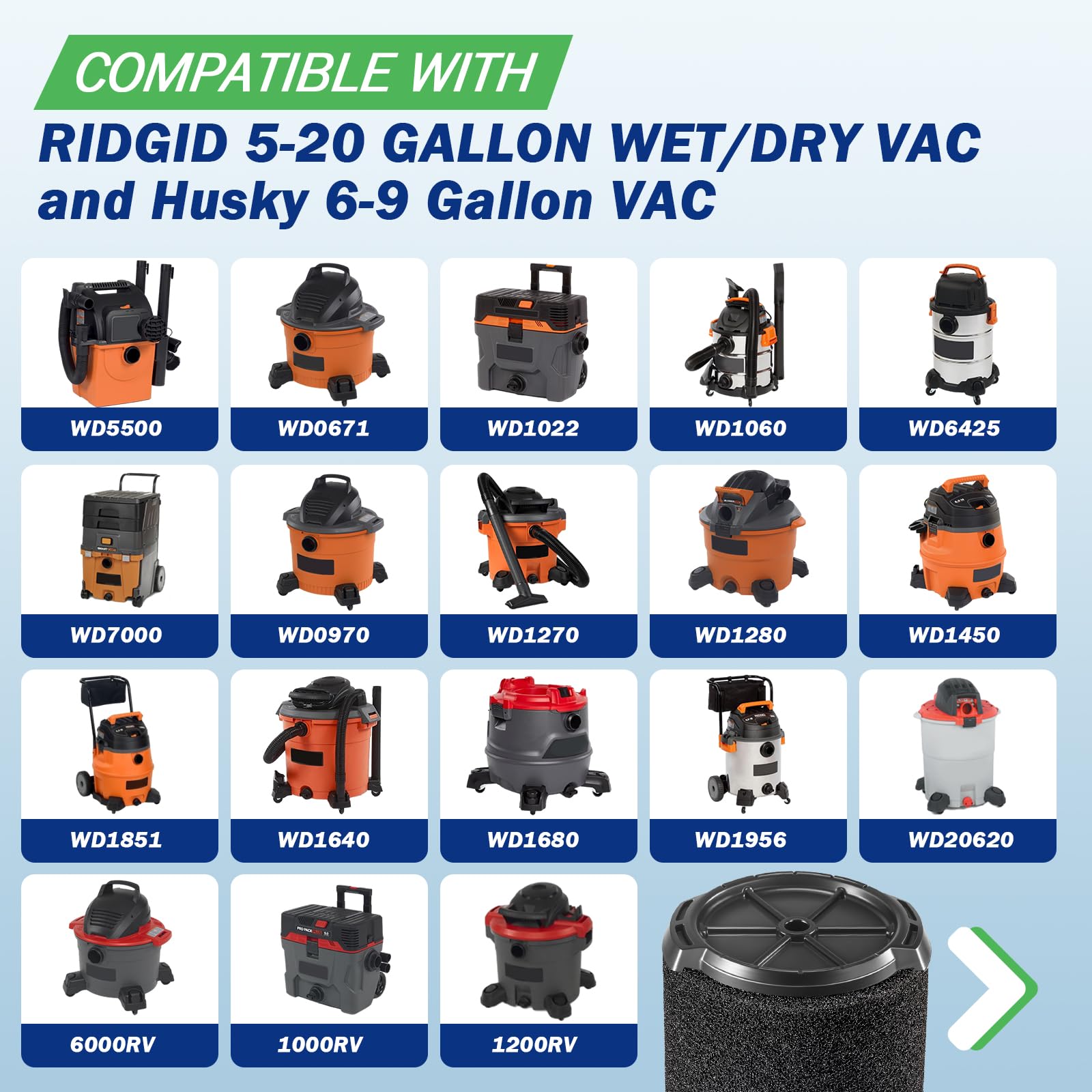Vf7000 Filter Replacement Compatible With Ridgid 5 20 Gallon Wet/Dry Vacuums Cleaners And Husky 6 9 Gallon Vacuum Cleaners Repla