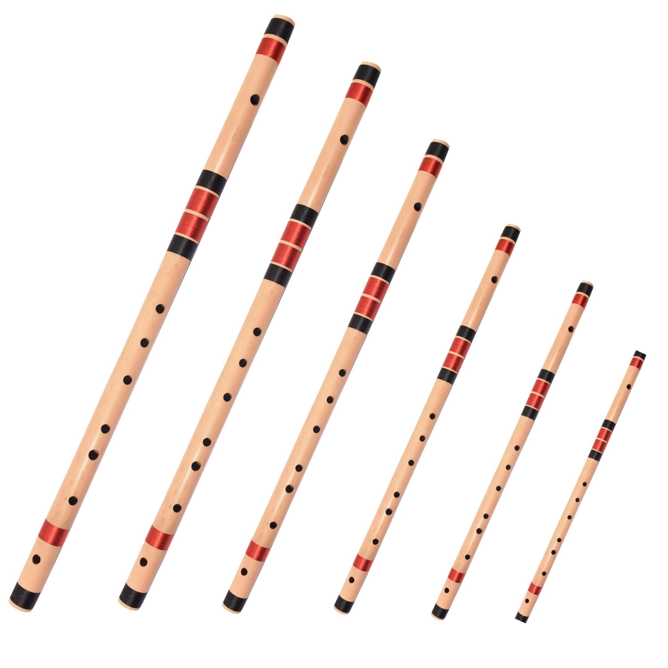 ShivZ Muzic Flutes, Set Of 6 Base, Premium Bansuri, B, A, G, F, E & D (With Written Manual & Bag)