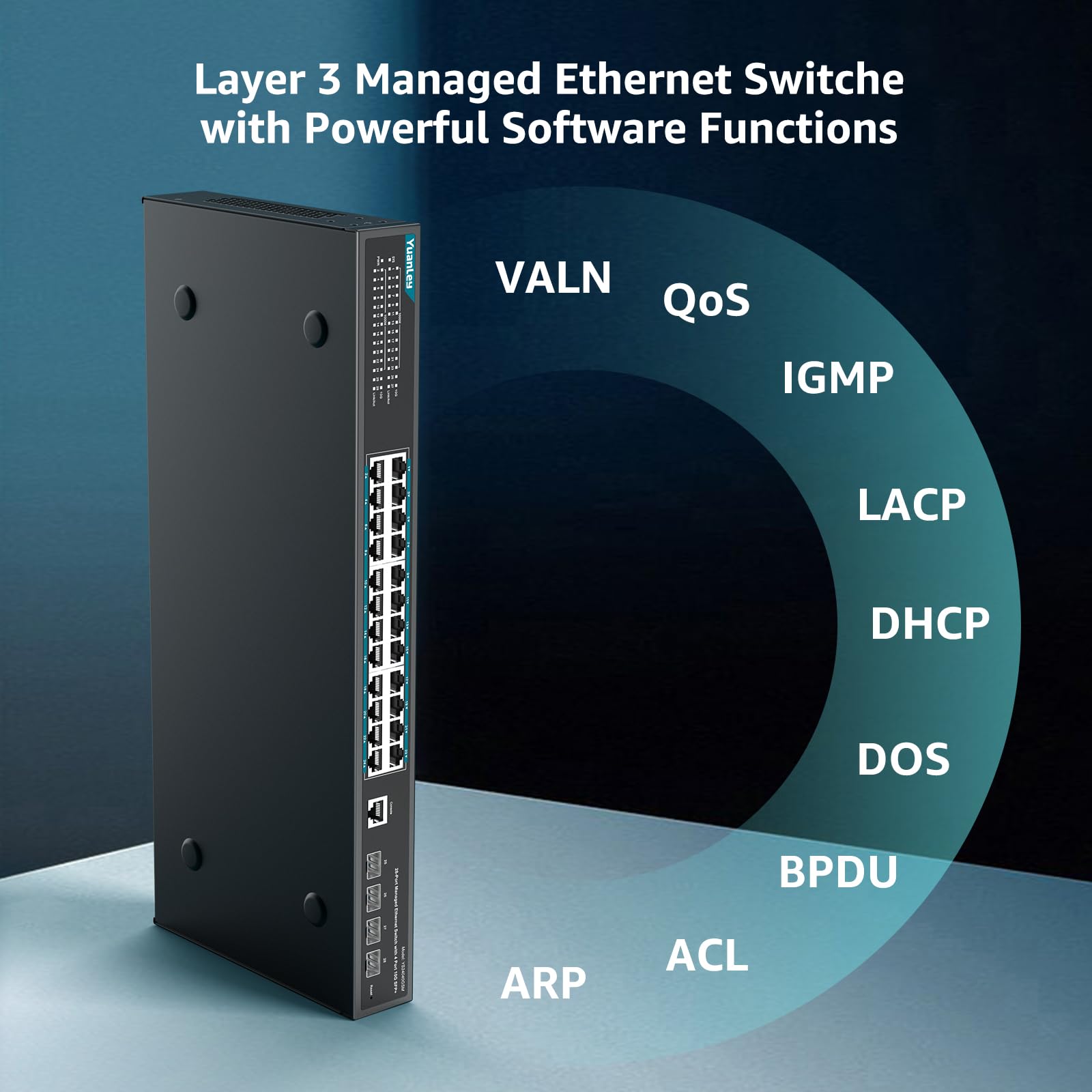 Yuanley 28 Port Gigabit Managed Switch With 24 10/100/1000Mbps Rj45 Ports, 4X 10Gbps Sfp+, L3 Smart Managment Ethernet Switch, V
