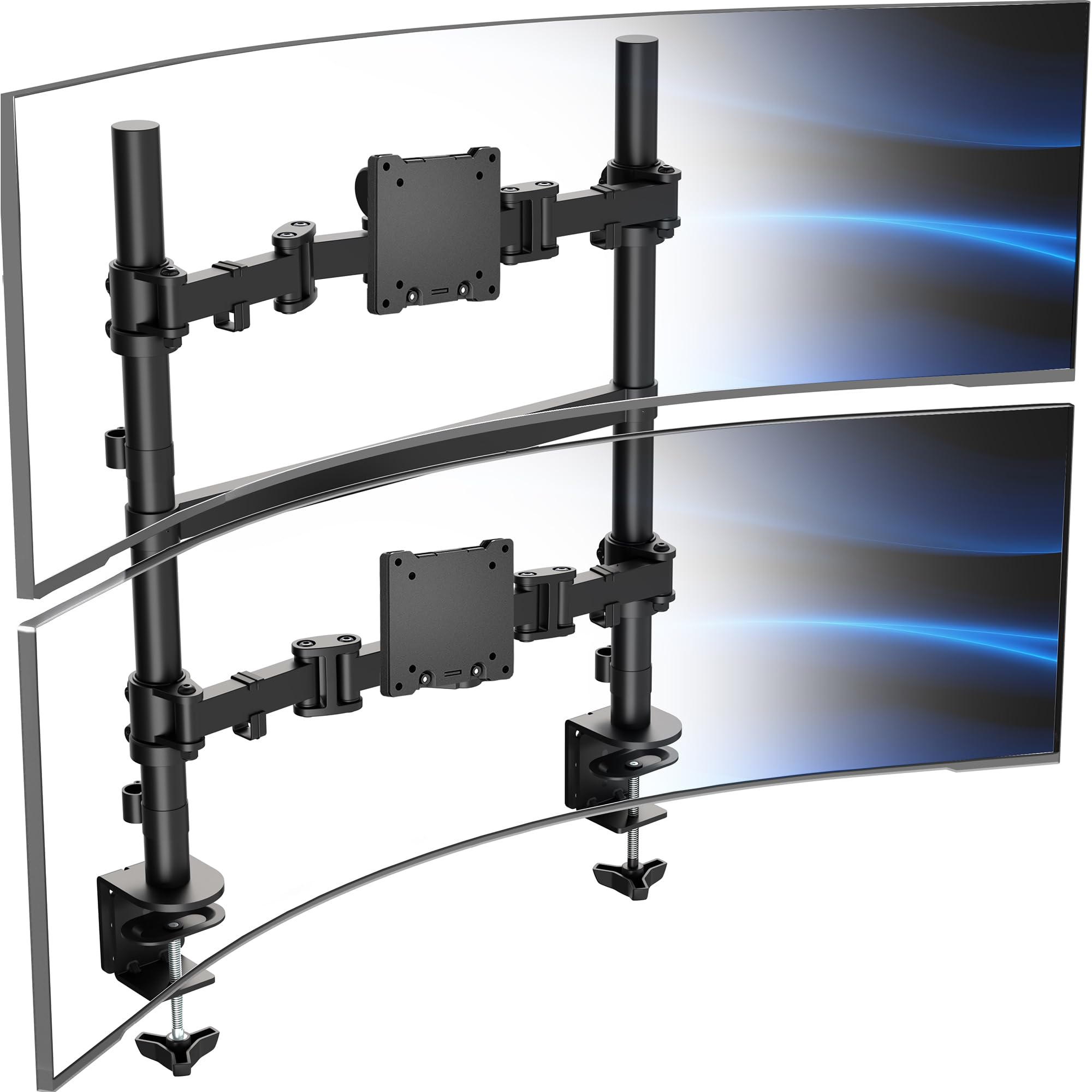 VIVO Clamp-on Double Pole Ultra Wide Monitor Desk Mount for 2 Utrawides up to 57 inches, 59.4 lbs Capacity Each, Low Profile Hea