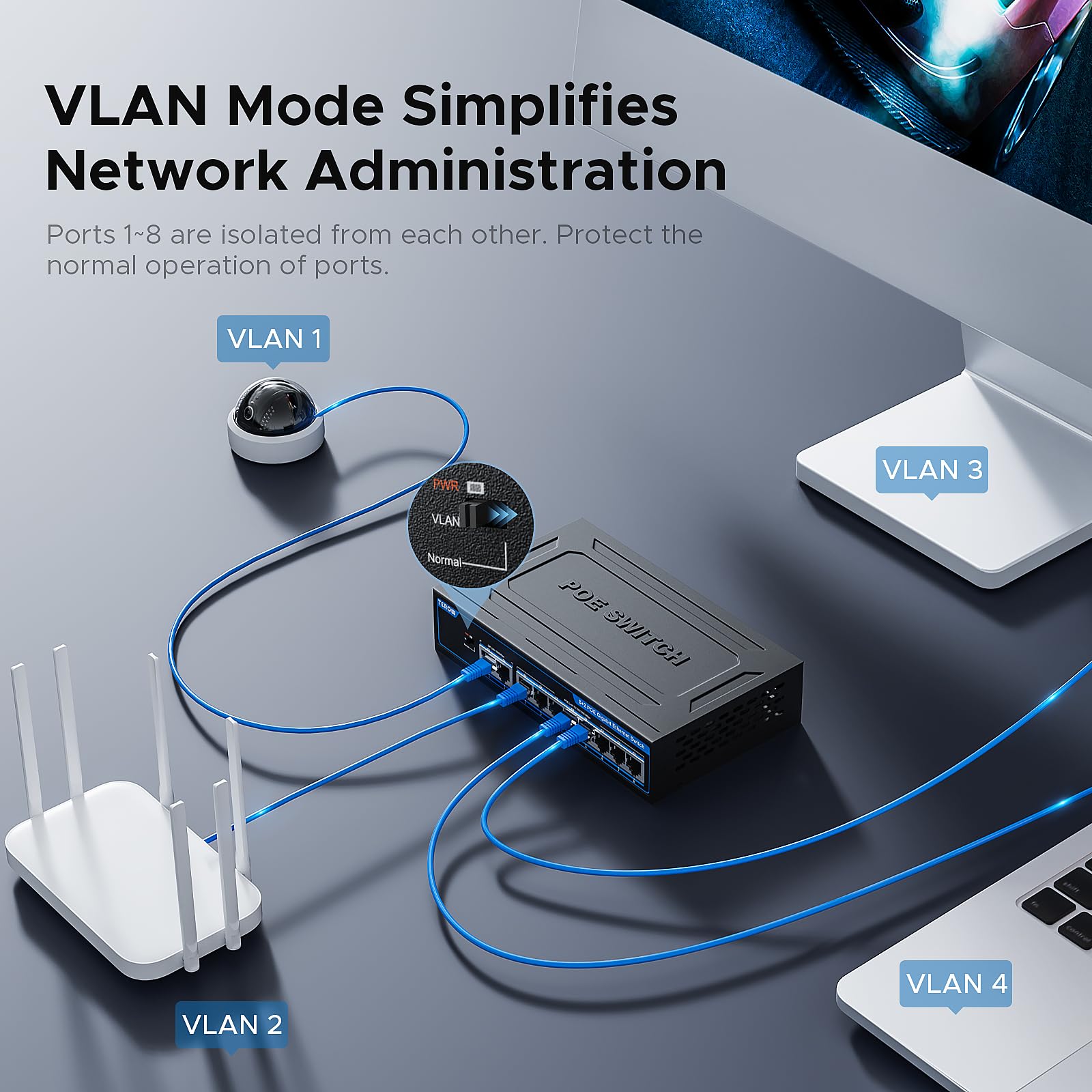 Terow 10 Port Gigabit Poe Network Switch: Featuring 8 Poe+ 2 Uplink Ports, 802.3Af/At Compliant, Plug & Play, With Shielded Port