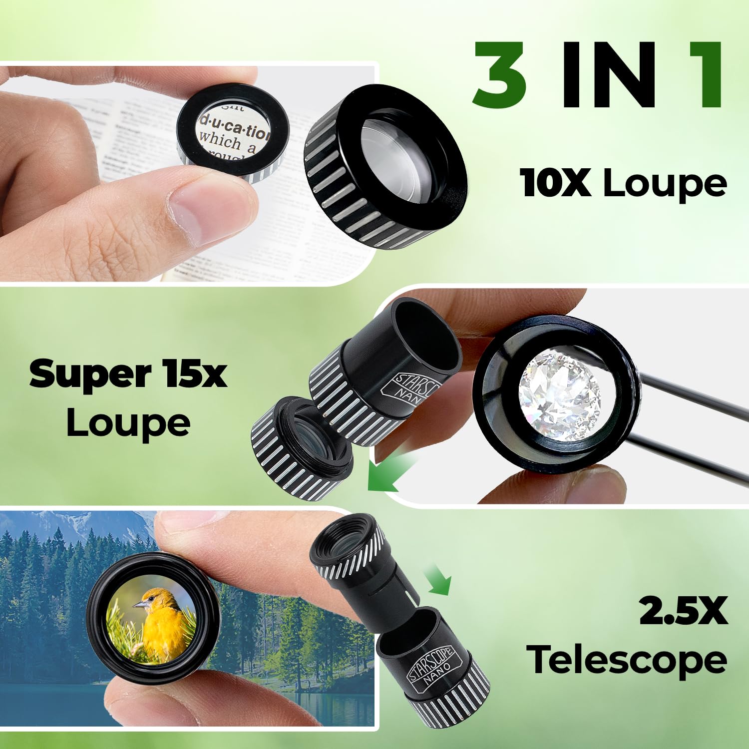 Starscope Nano Monocular Compact Scope   3 In 1 Pocket Microscope, Loupe Magnifier, Mini Telephoto Lens For Iphone Android | Hig
