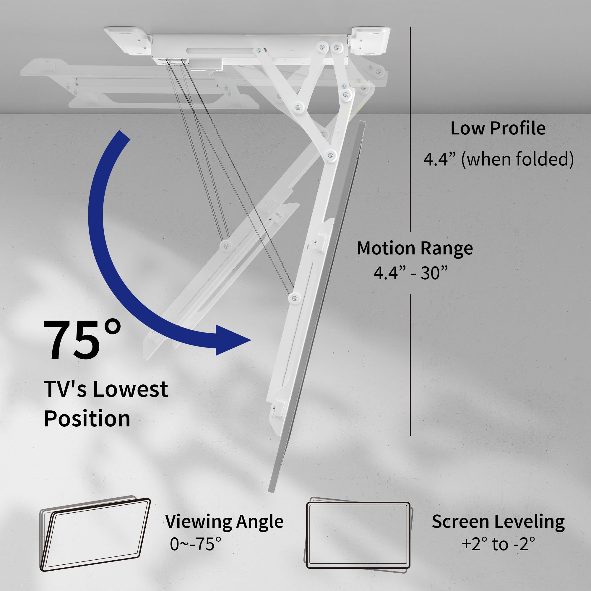 VIVO Electric TV Ceiling Mount for 40 to 85 inch Screens, Large Flip Down Motorized Pitched Roof VESA Mount, Master Pack, White, MOUNT E FD85W