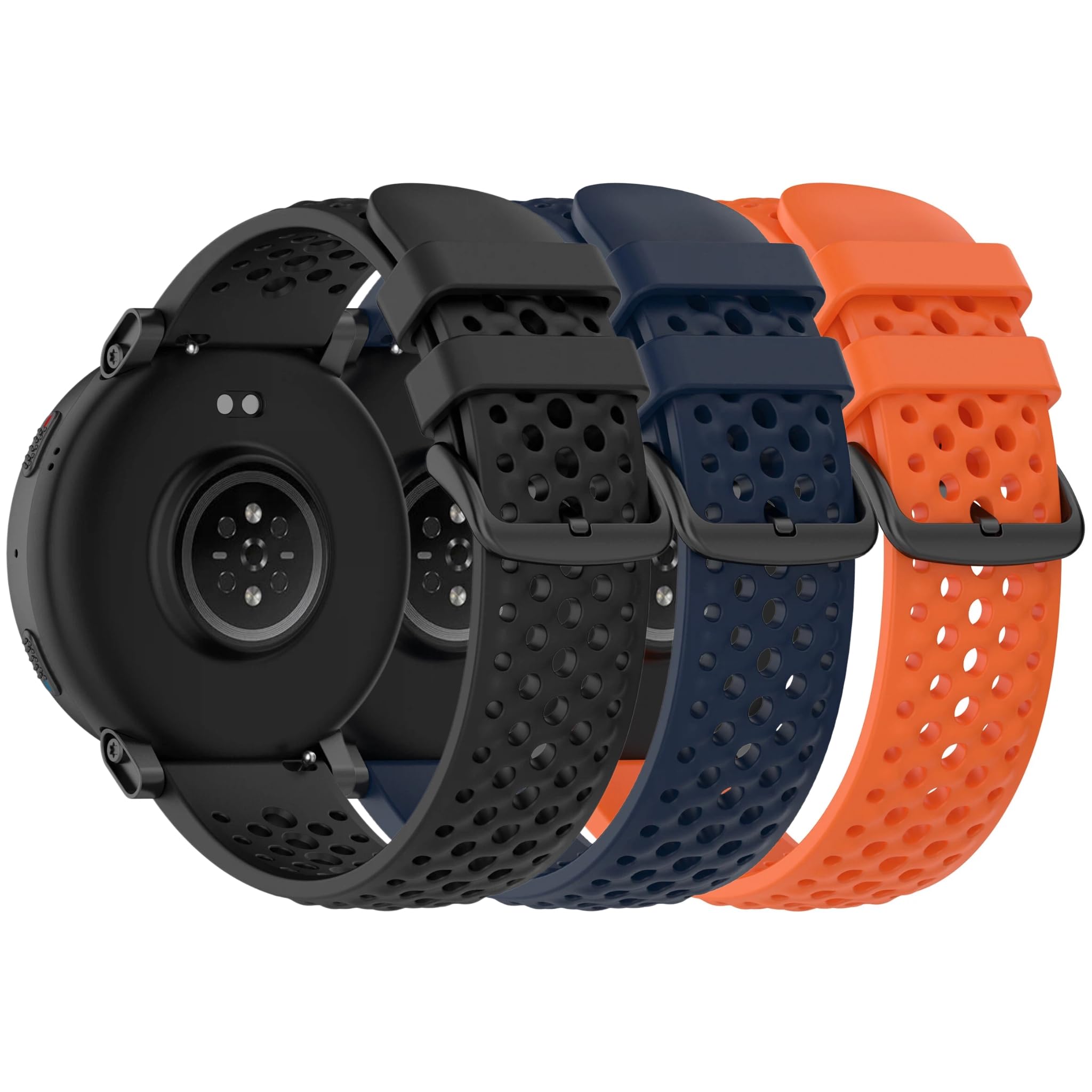 UPZOBU 3-Pack 22mm Silicone Watch Band for Amazfit Active Max Band, Quick Release Adjustable Watch Strap (Black/Blue/Orange)