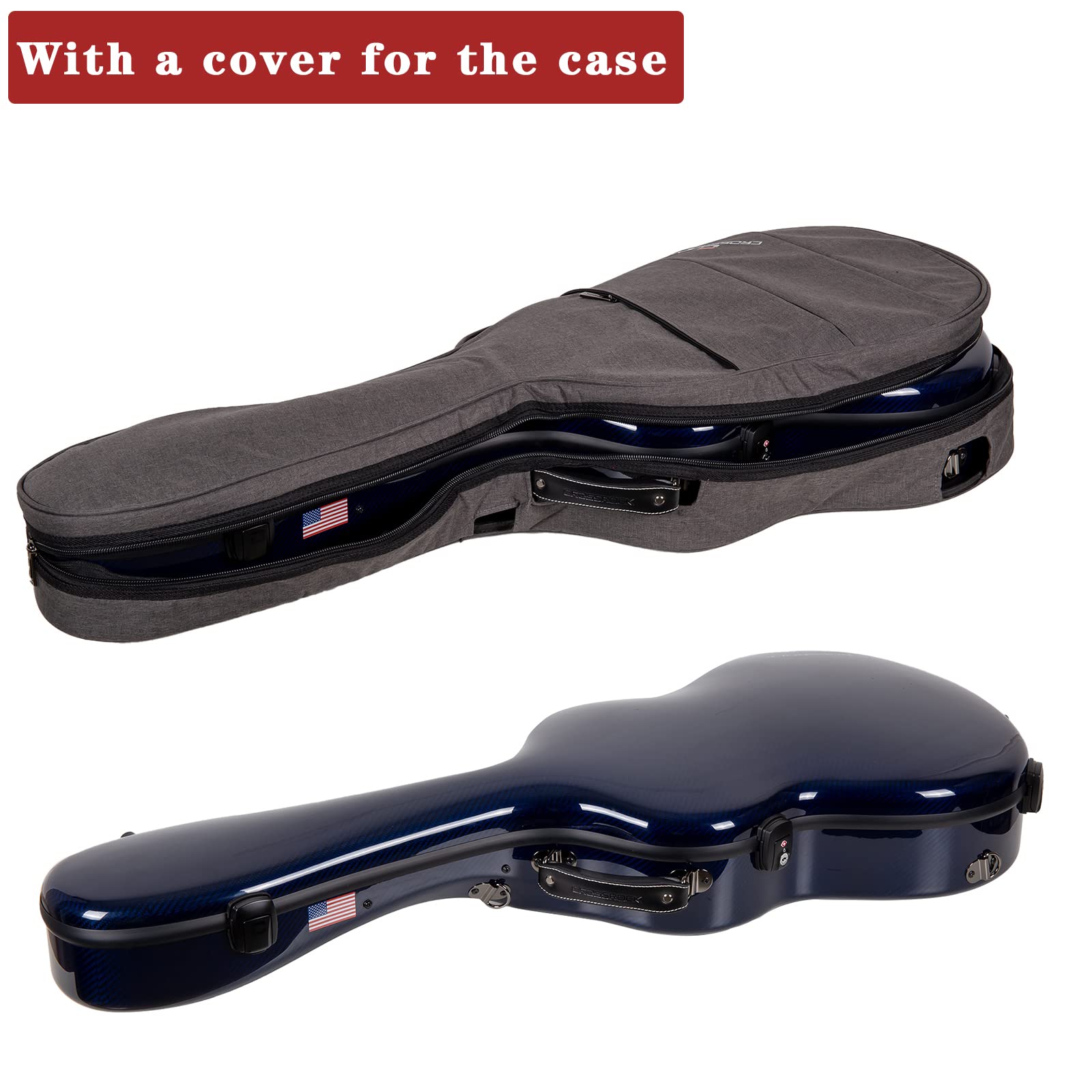 Crossrock Air Carbon Series Dreadnought Acoustic Guitar Case, 100% Carbon Fiber Flight Case With Protective Cover, American Flag