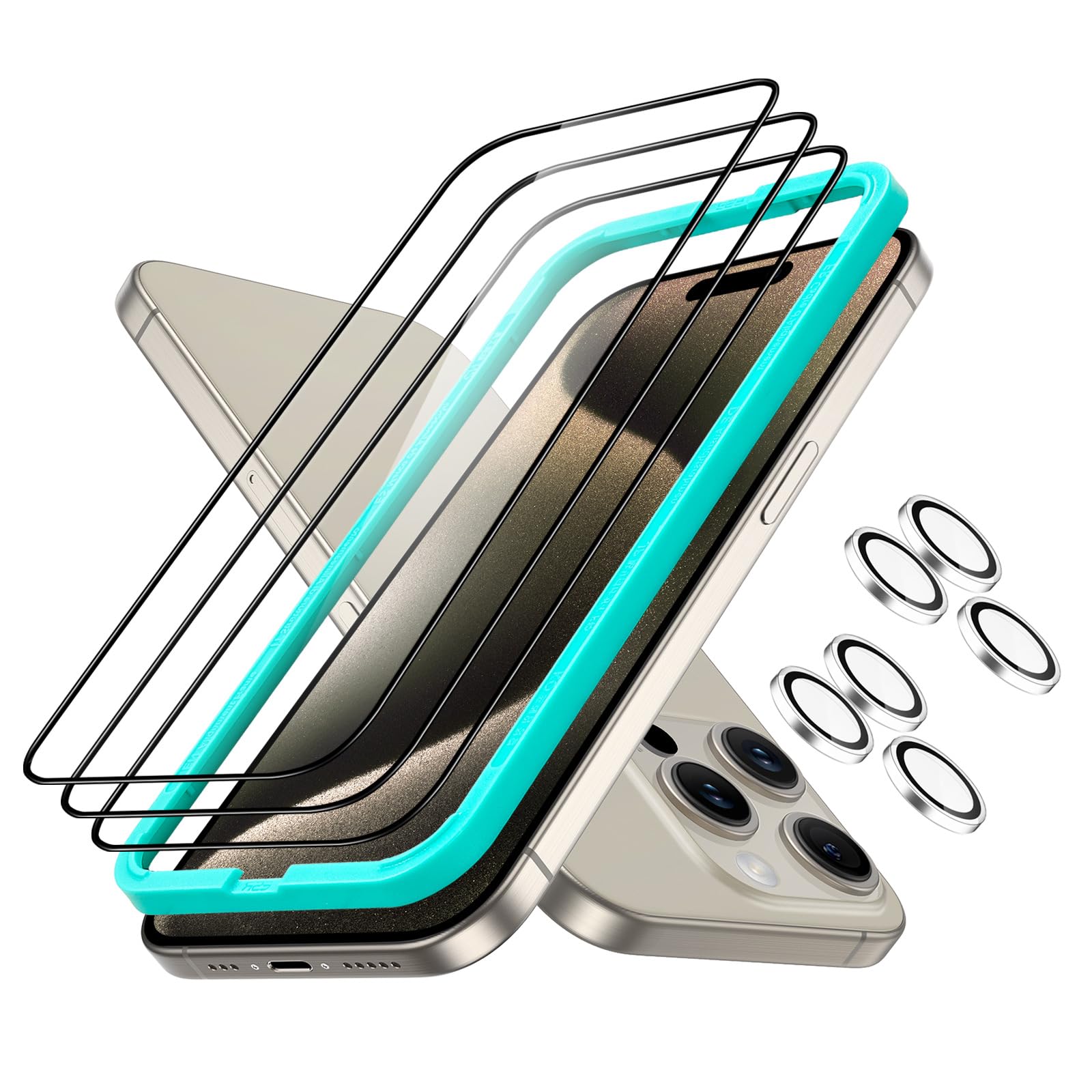 ESR 3+2 Pack for iPhone 15 Pro Screen Protector, [9H Hardness] [Military Grade Shatterproof] Full Coverage Ultra-tough Tempered 