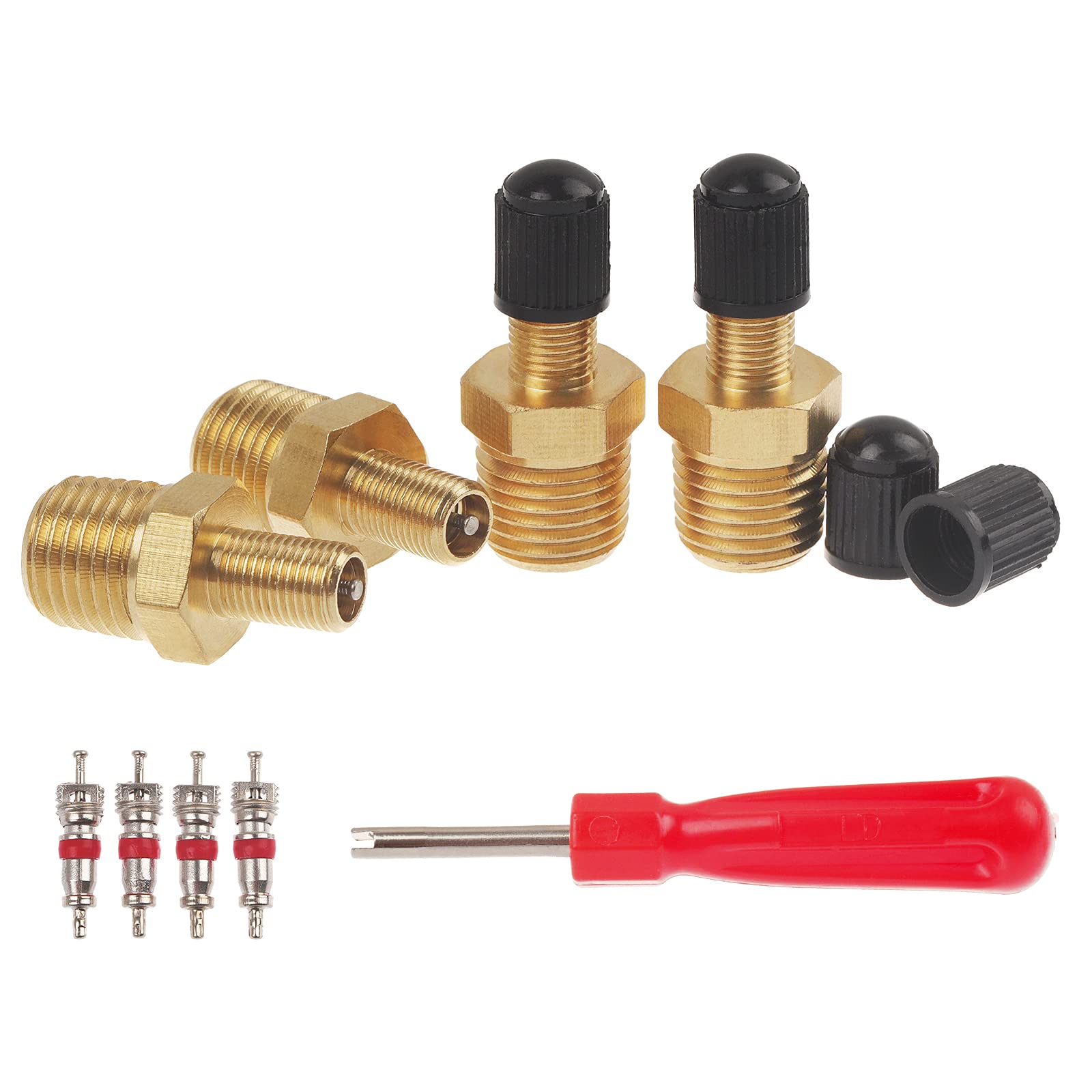 4Pcs 1/4'' Npt Tank Valve, A.I.Force Air Compressor Tank Fill Valve With Anti Corrosion Brass Schrader Valve And Caps, 4Pcs Extr