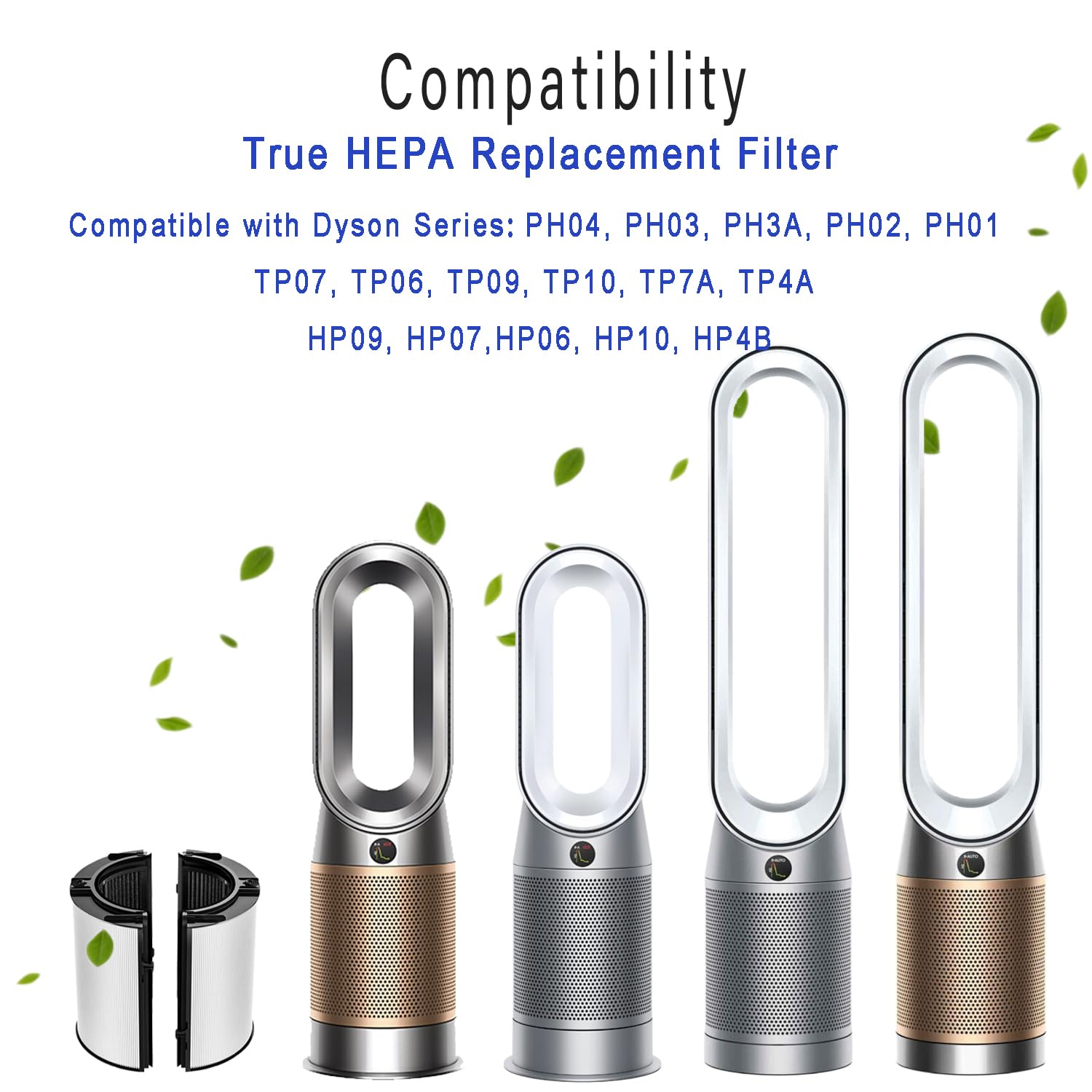 Amalfy 360° Combi Glass HEPA+Carbon Filter for Dyson TP07/HP07/TP06, 8.2"x8.2"x8.5", H13 Grade