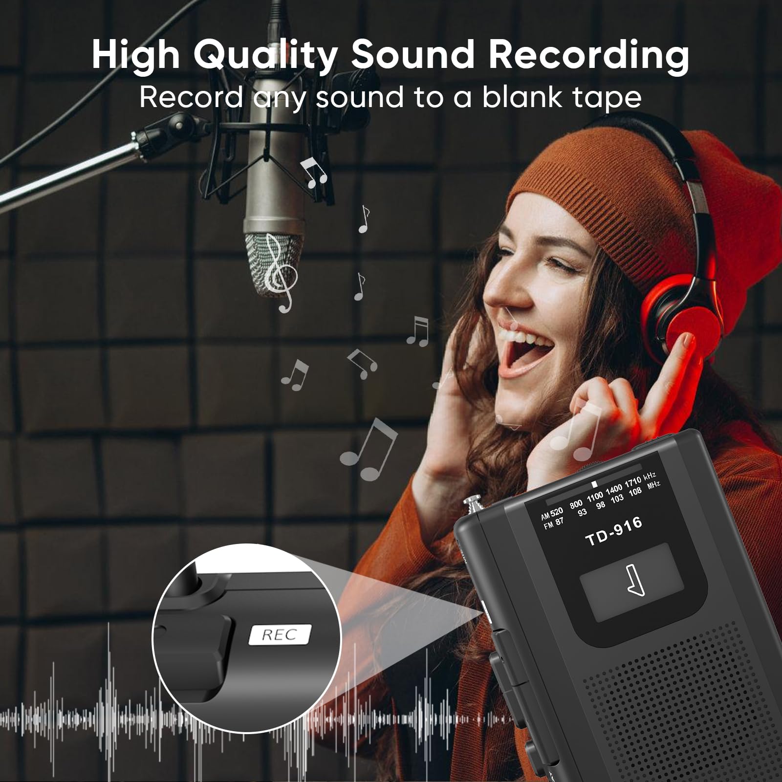 Fiolees Portable Cassette Recorder Player, Compact Vintage Am Fm Tape Player Walkman With Big Speaker, Stereo Earphone Jack, Sup